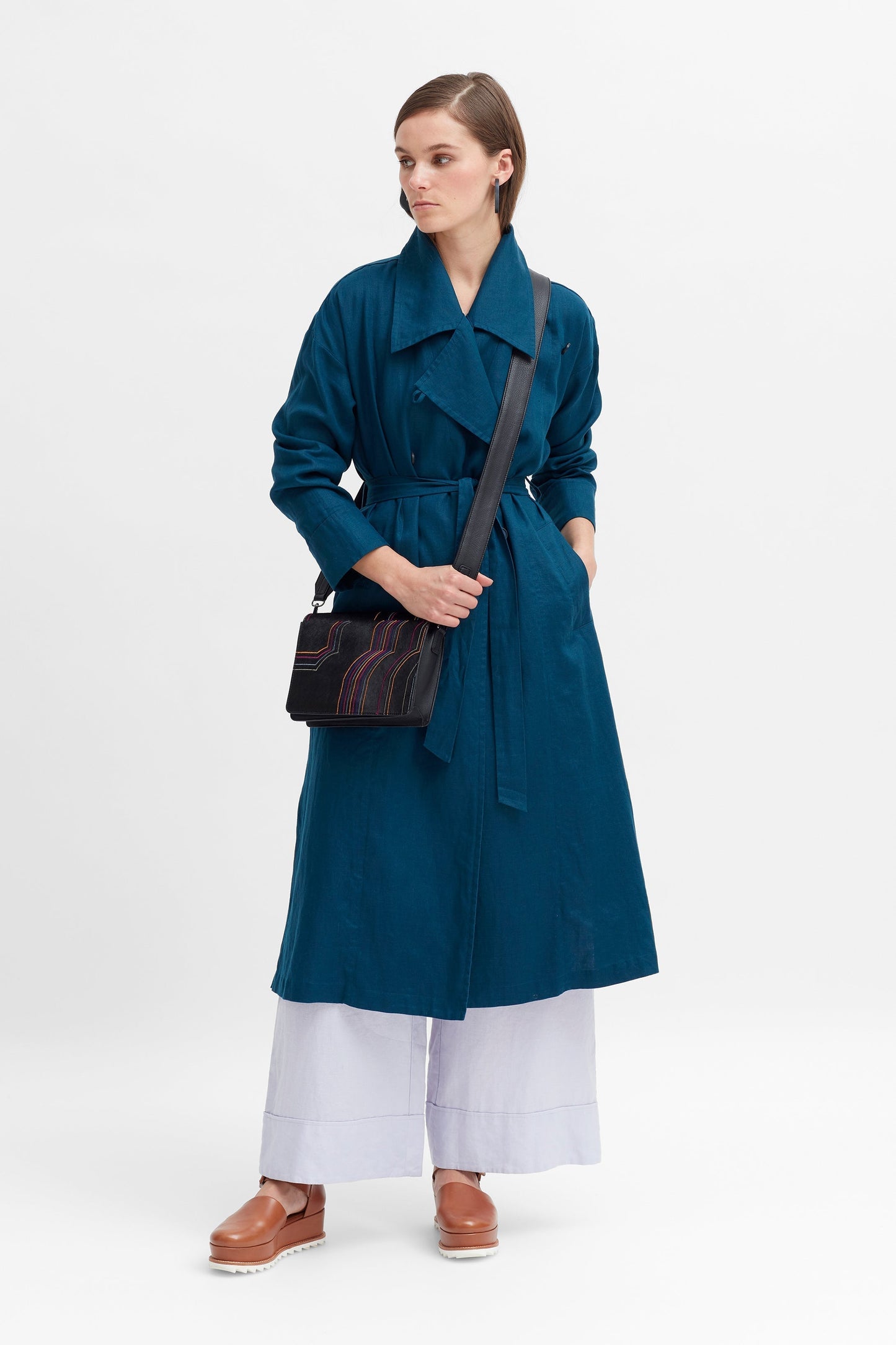 Anneli French Linen Trench Coat Model Styled Front Tied | JASPER