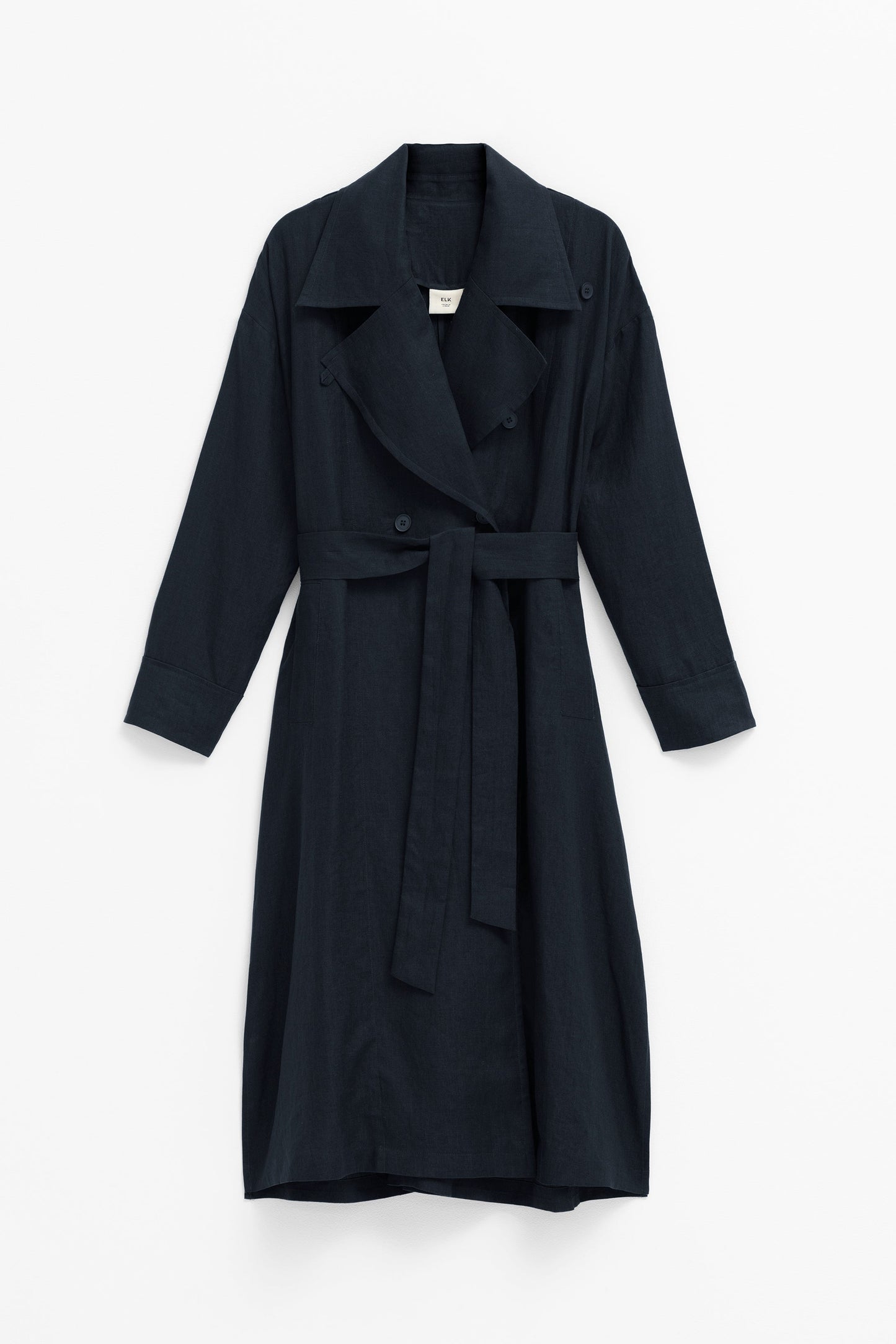 Anneli French Linen Trench Coat Front | BLACK