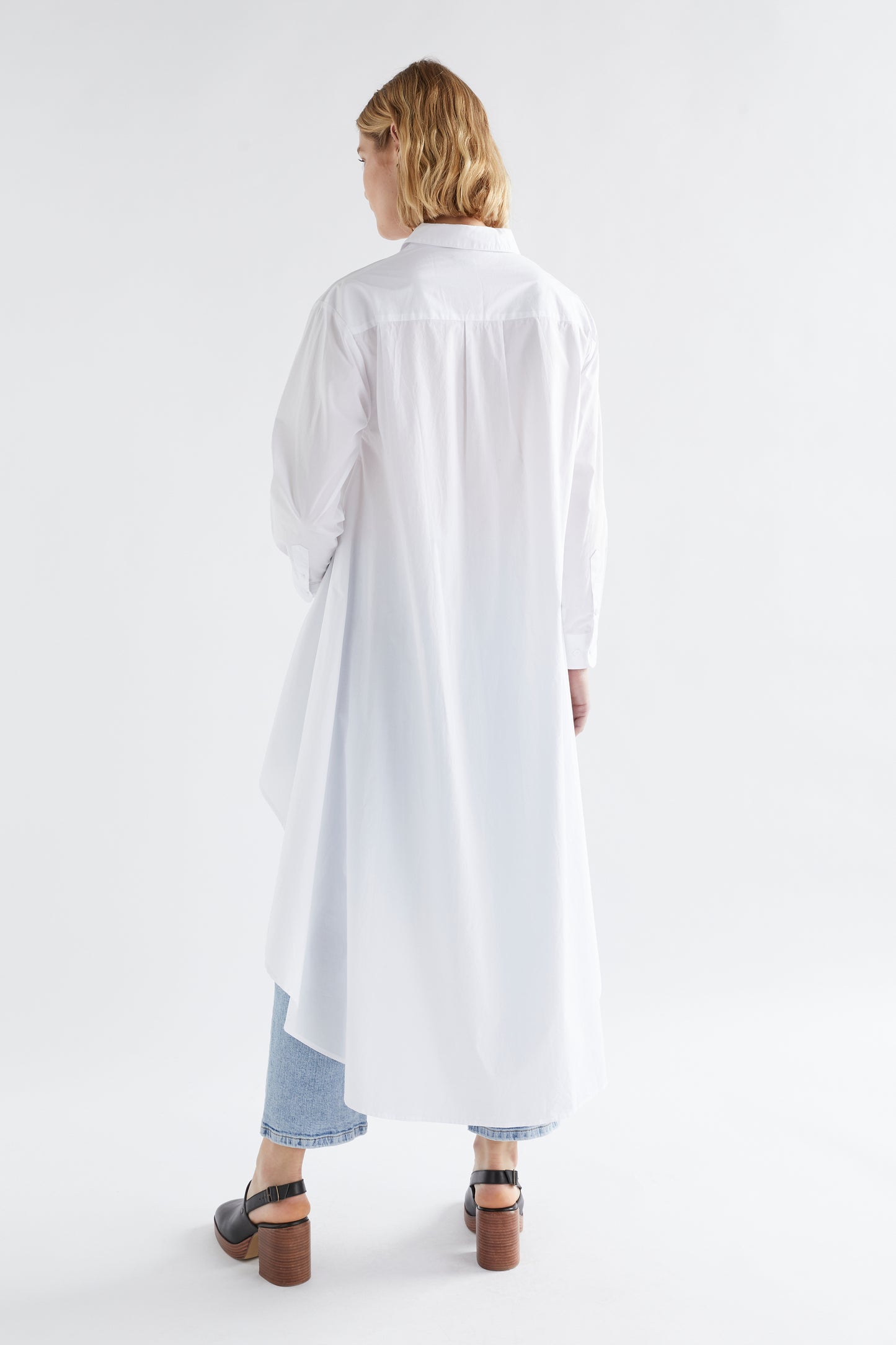 Flikrin Cotton High-Low Hem Shirt Model Back | WHITE