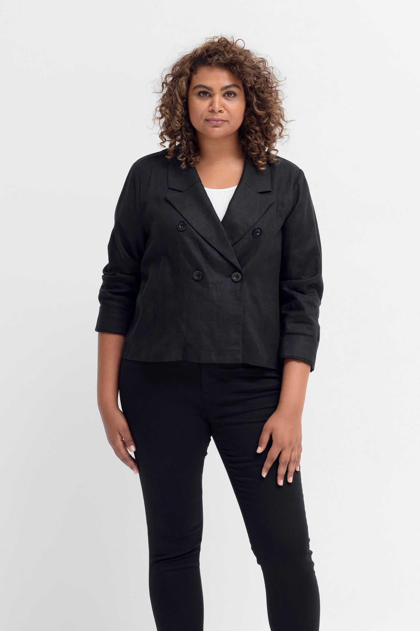 Odense Double Breasted Tailored Linen Jacket Model Front Buttoned UP | BLACK