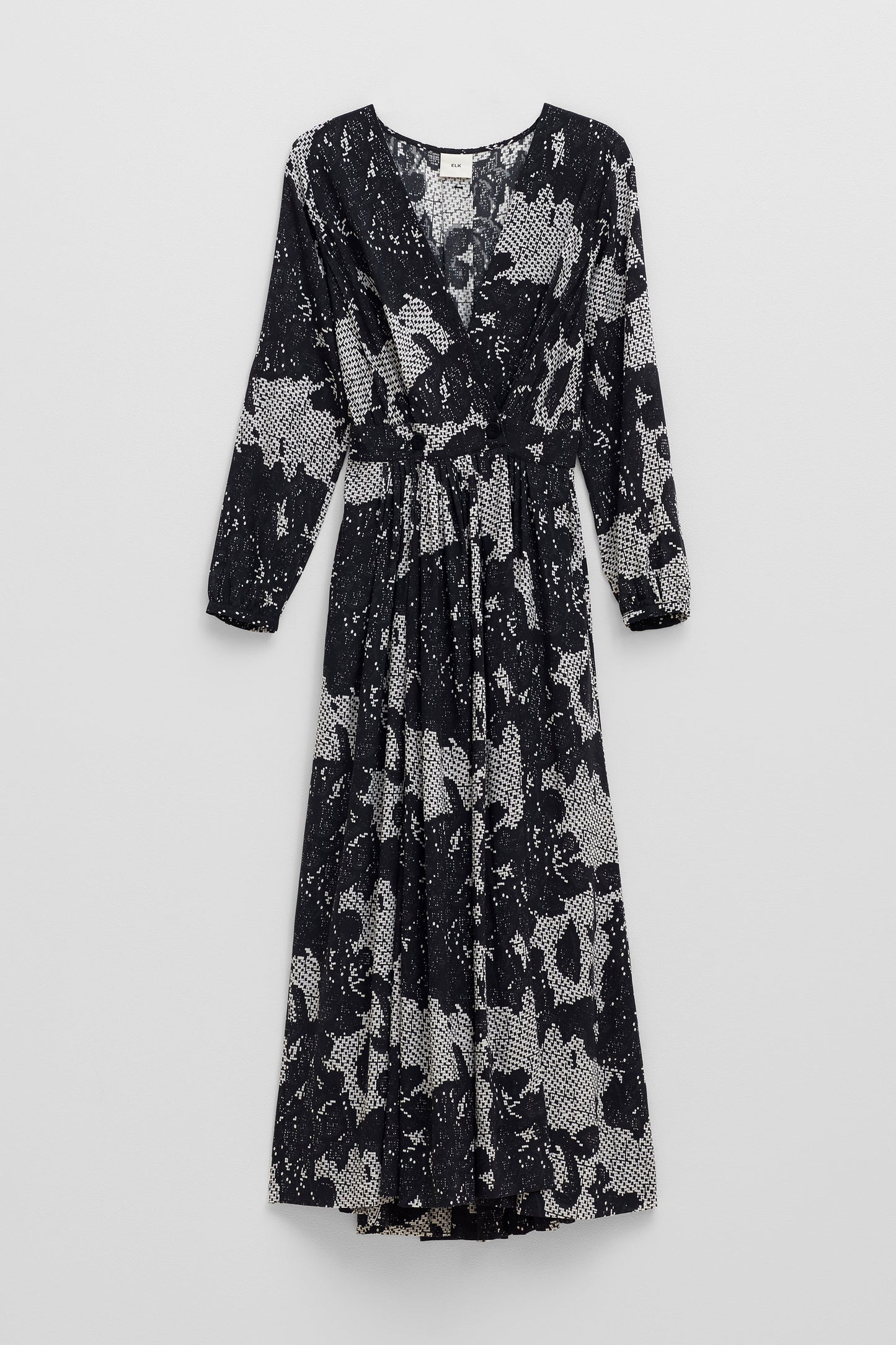 Kers Statement Print V Neck Long Sleeve Dress Front | CHARCOAL KERS PRINT