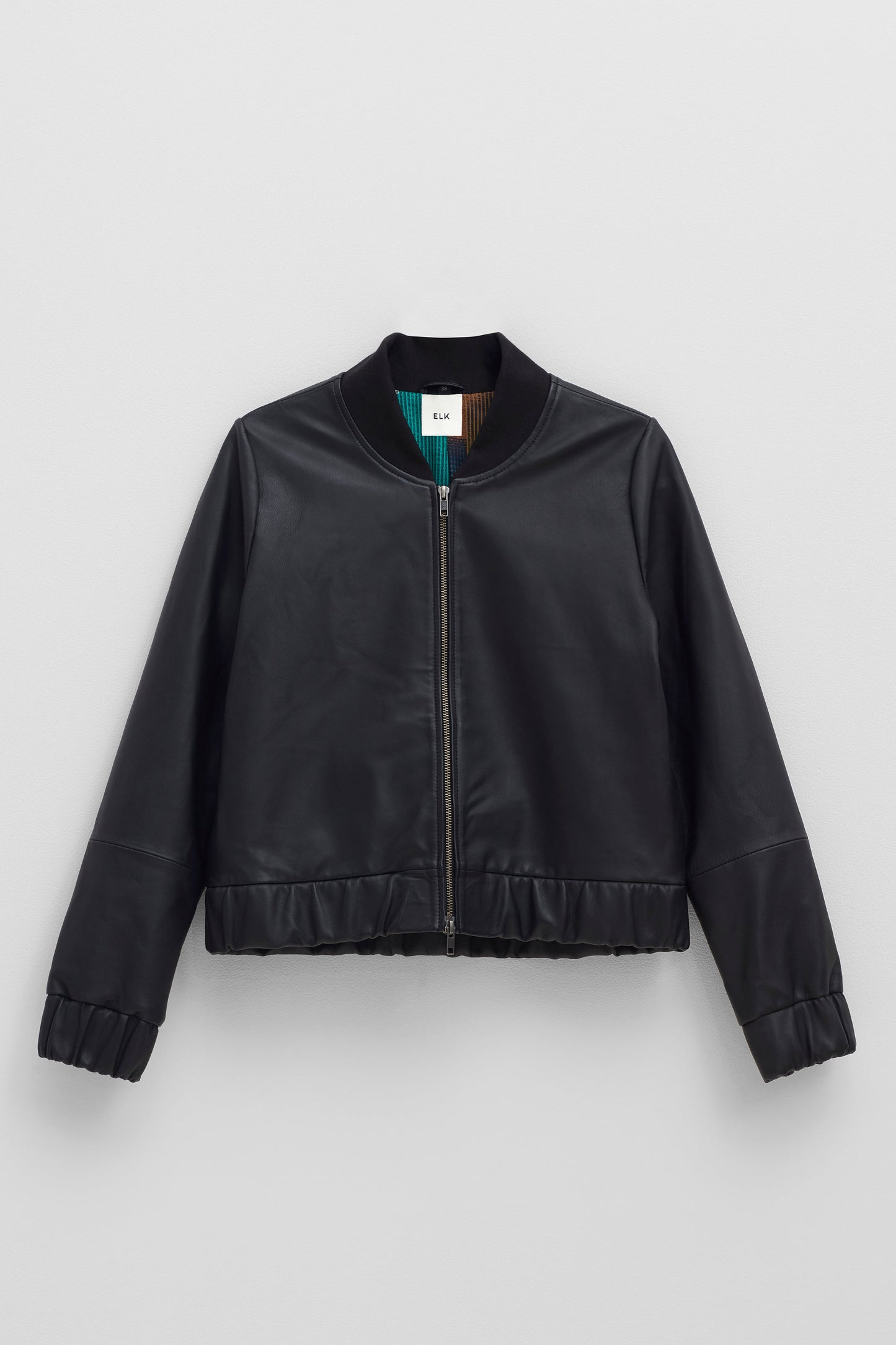 Teig Leather Zip Up Bomber Jacket Front | BLACK