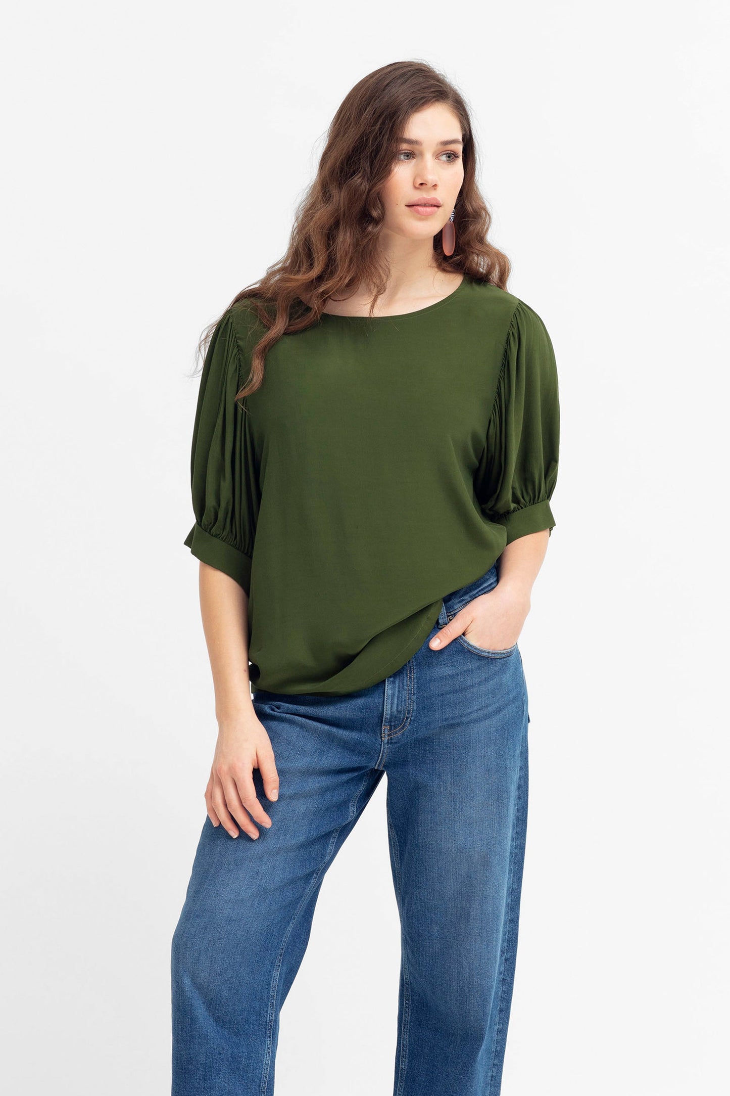 Atea Balloon Sleeve Top Model Front | OLIVE