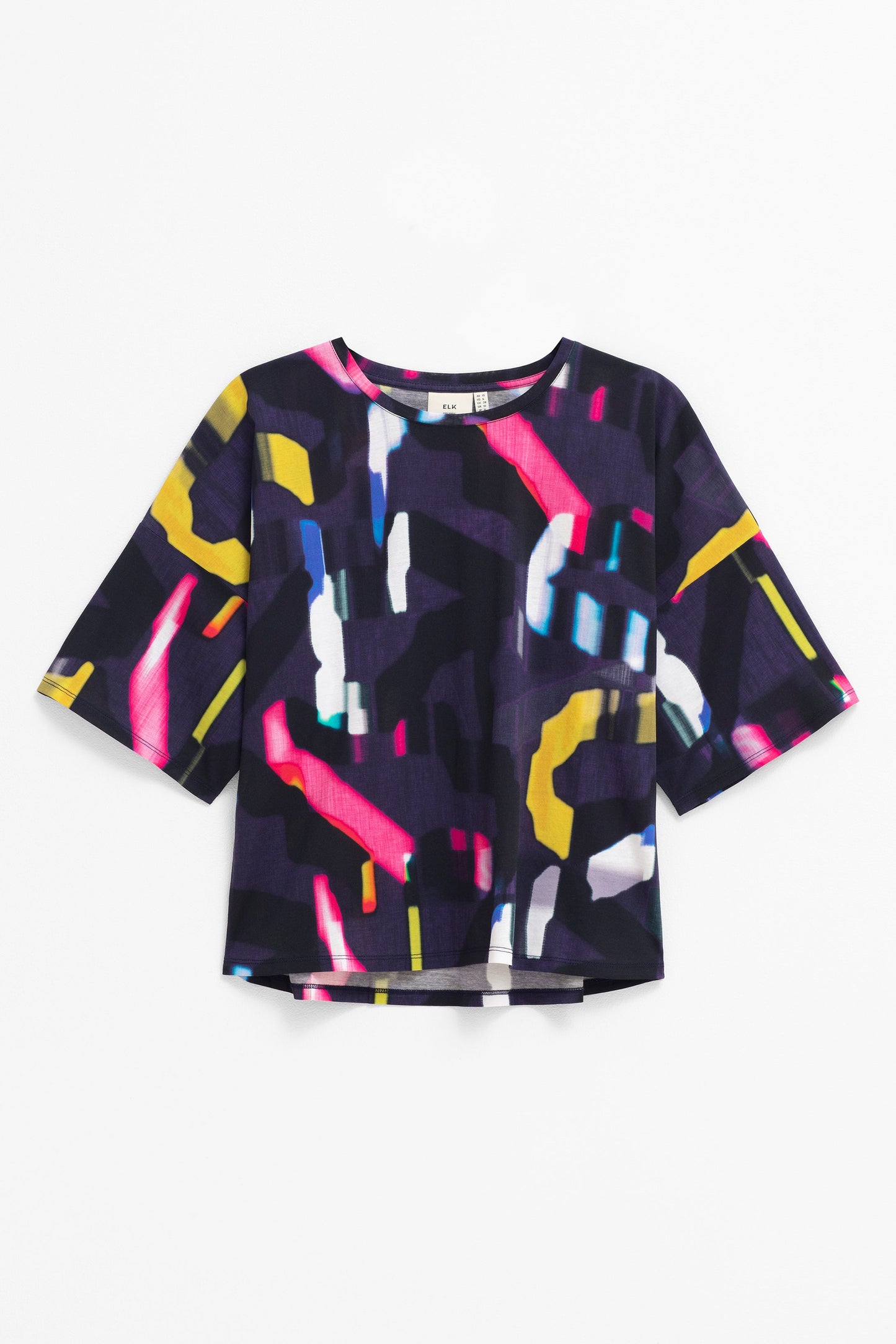 Kyla Boxy Relaxed Wide Sleeve Print Tee Front | NAVY WEVEN PRINT