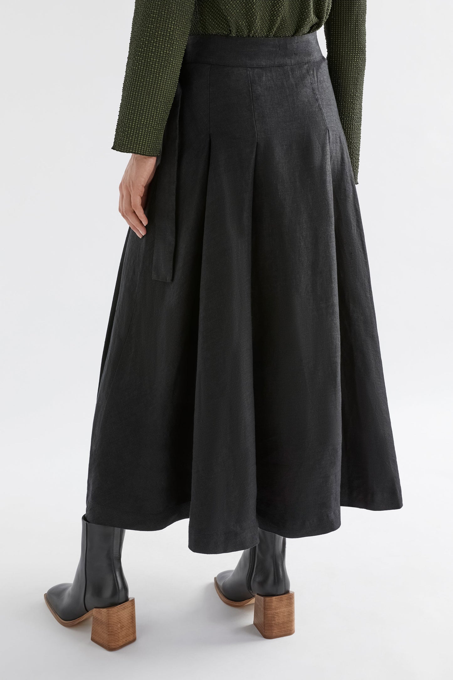 Ativ A-Line Wrap Midi Skirt With D-ring Side Belt Model Back | BLACK