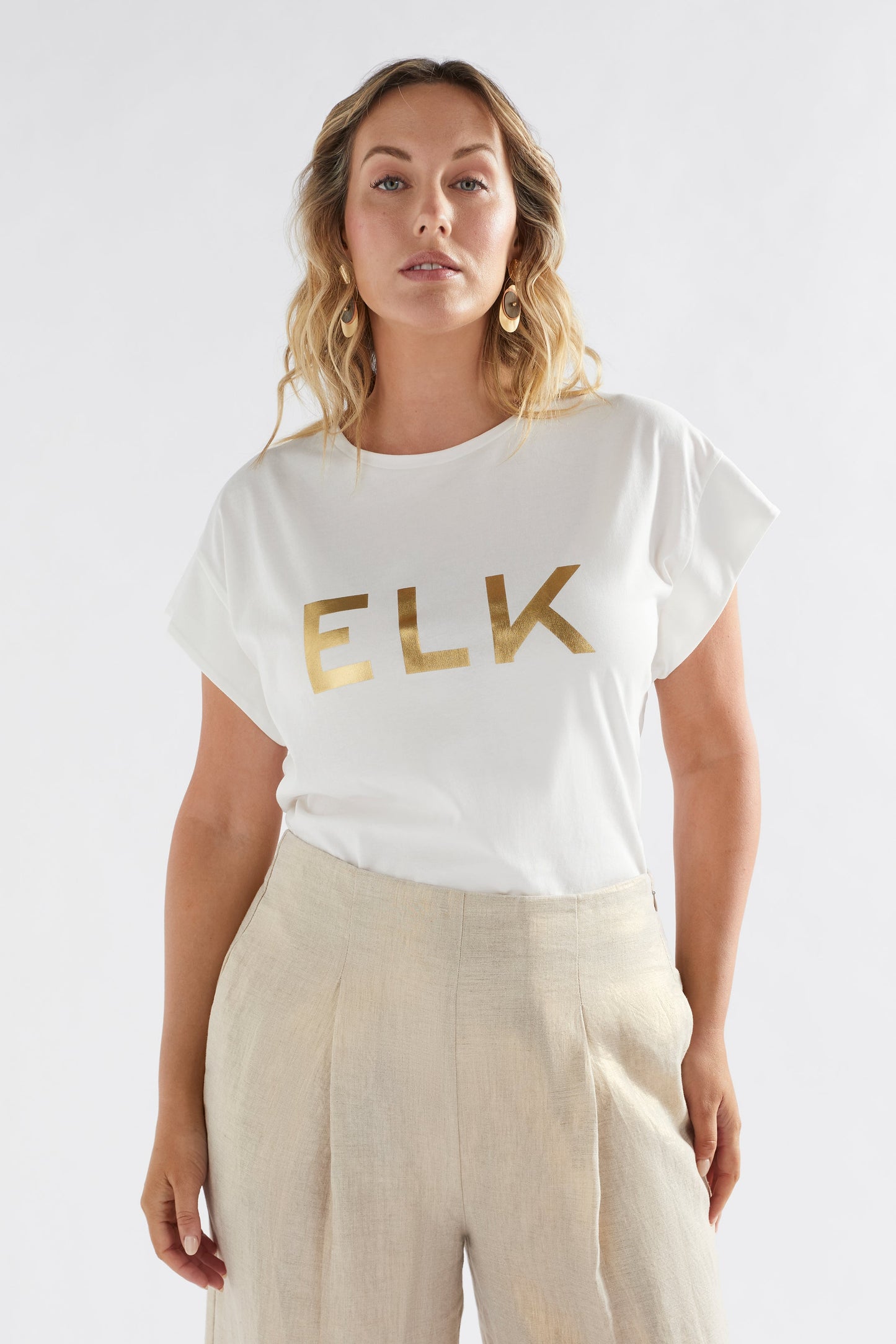 Lange ELK Gold Foil Logo Tee plus Model Front | GOLD