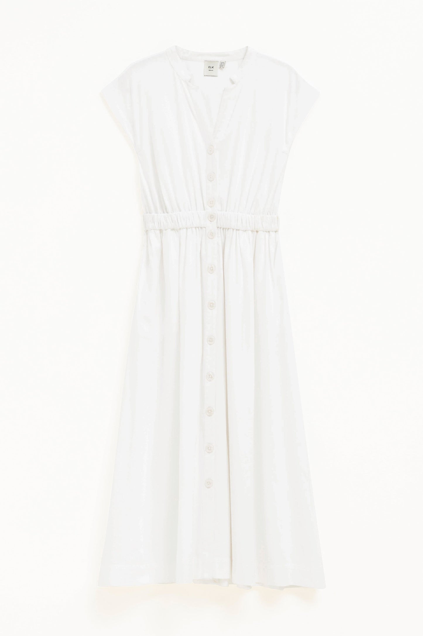 Suora Elastic Waist Cotton Midi Shirt Dress Front | WHITE