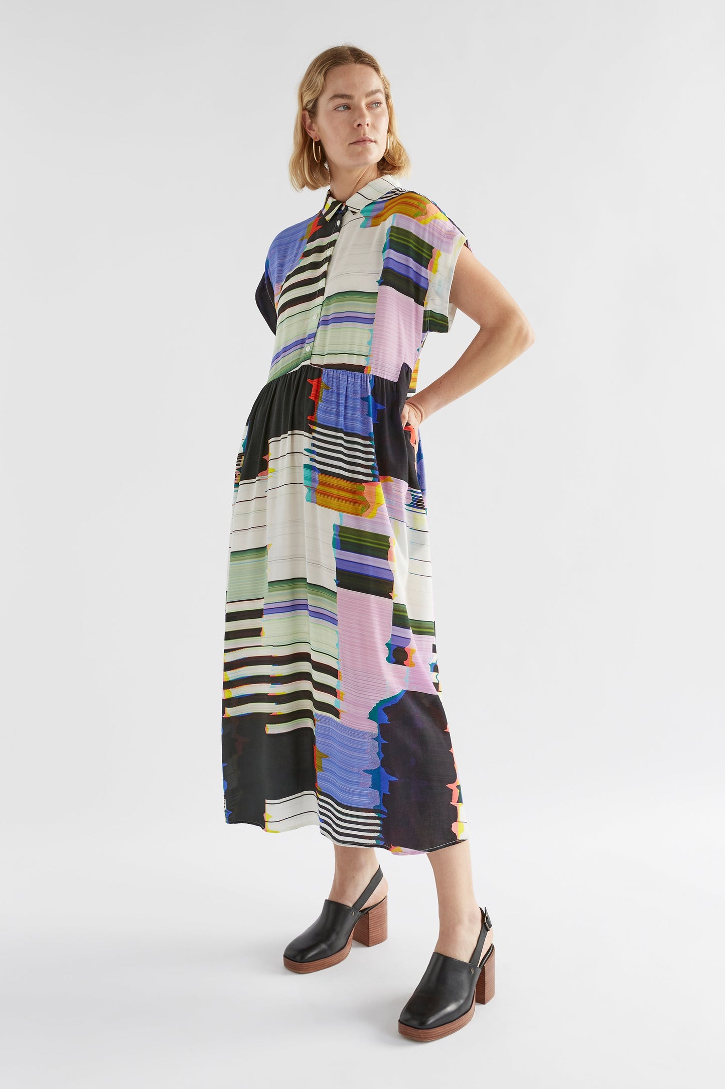 Berg Midi Print Shirt Dress Model Front | GLITCH PRINT