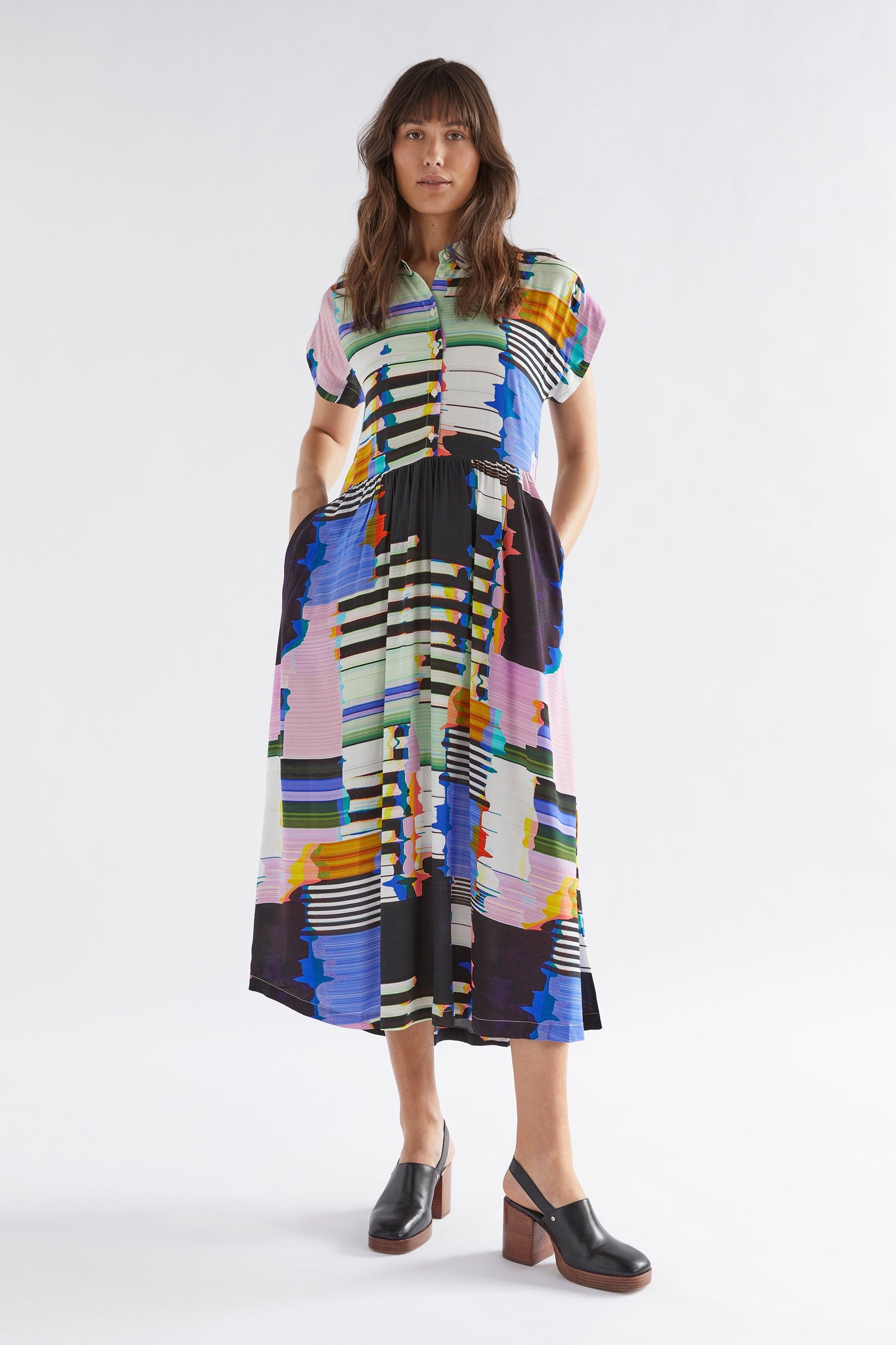 Berg Midi Print Shirt Dress Model Front 2 | GLITCH PRINT