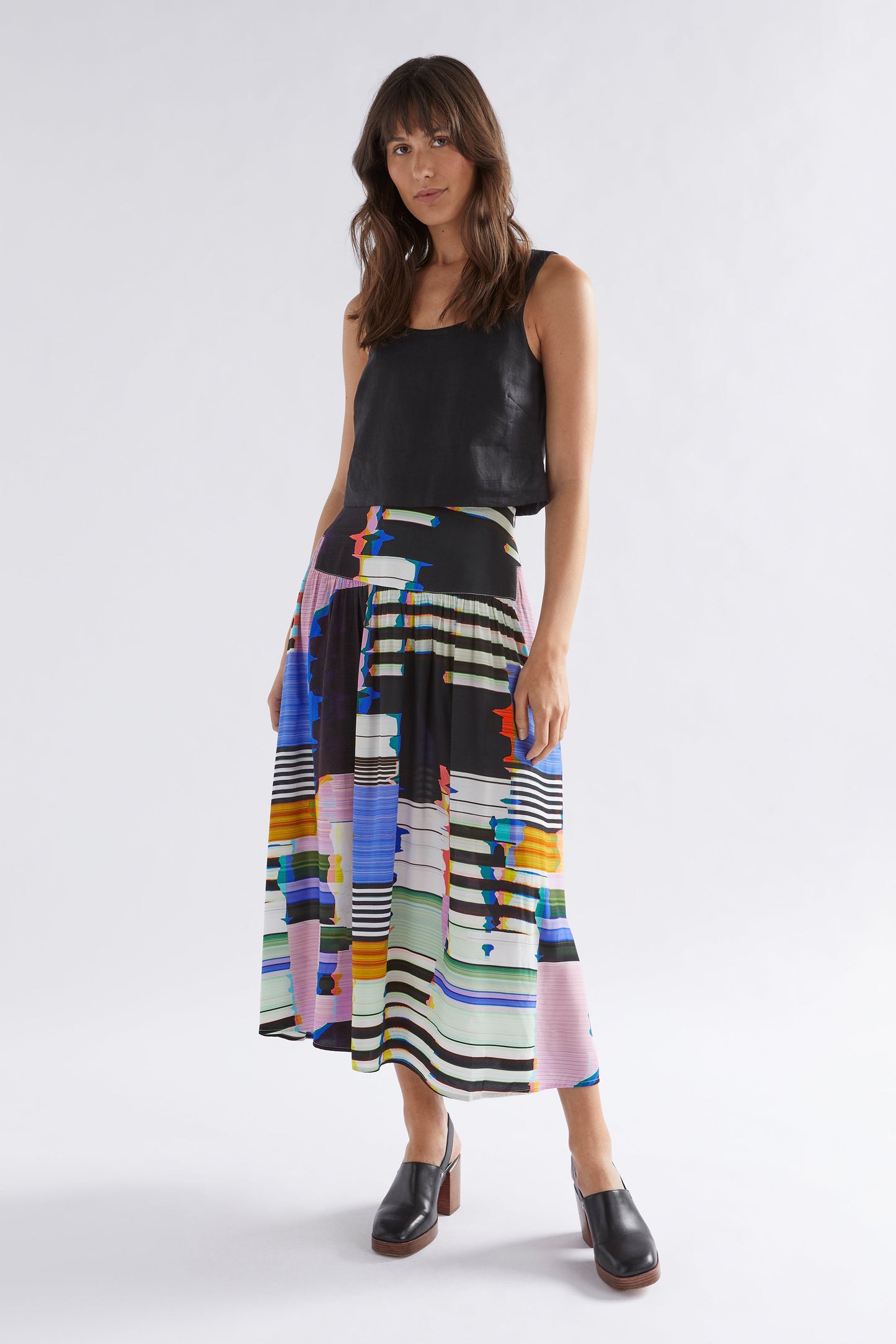 Berg High Waist Midi Print Skirt Model Front | GLITCH PRINT