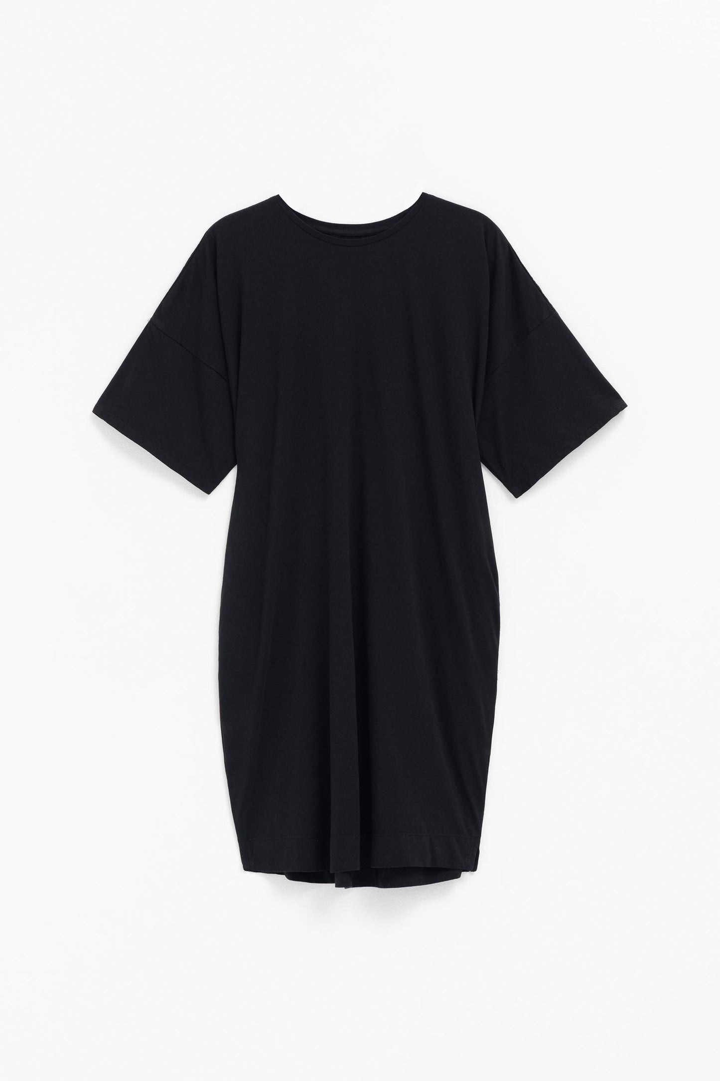Kovaa Organic Dropped Shoulder Relaxed Tshirt Dress Front | BLACK