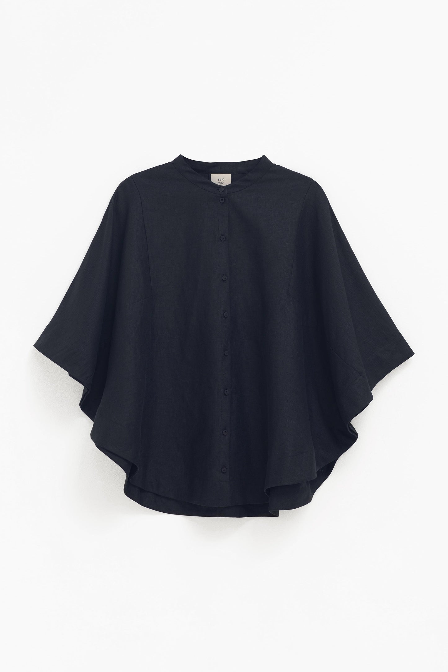 Elev Linen Cape-style Shirt Front | BLACK