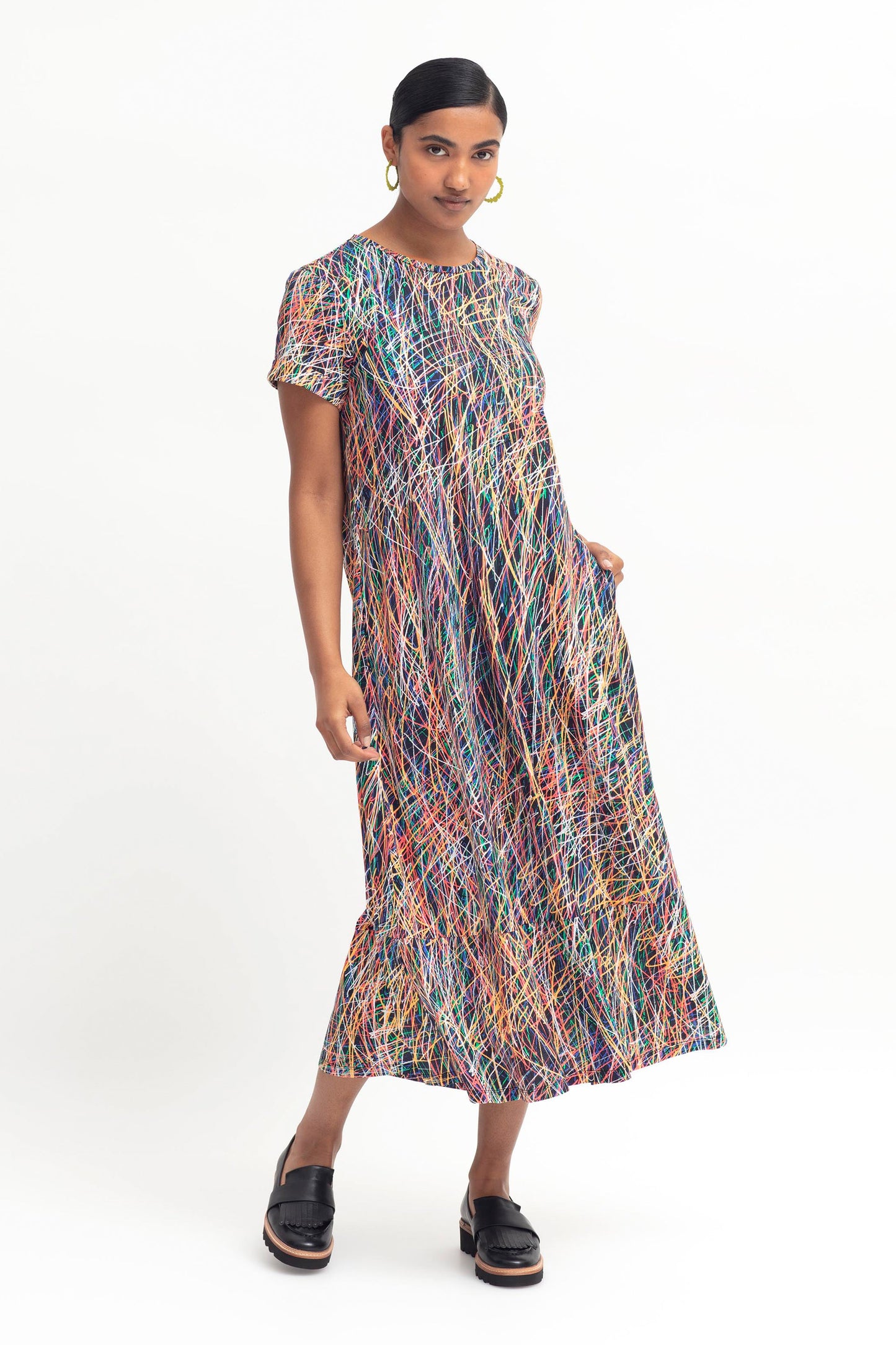 Haki Long Jersey Abstract Print Tshirt Dress Model Front | MAILA PRINT