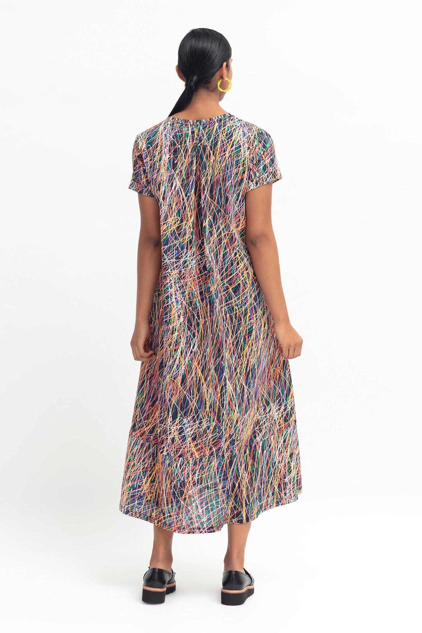 Haki Long Jersey Abstract Print Tshirt Dress Model Back | MAILA PRINT