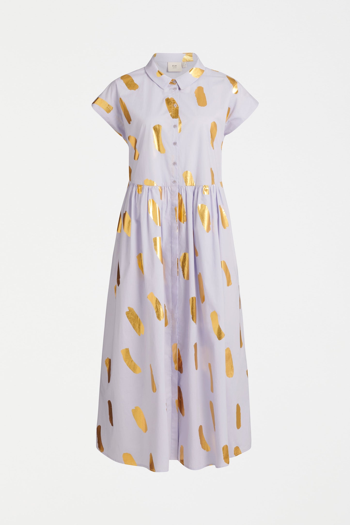 Ivar Organic Cotton Gold Foil Print Shirt Dress Front | FOG GOLD METALLIC FLECK