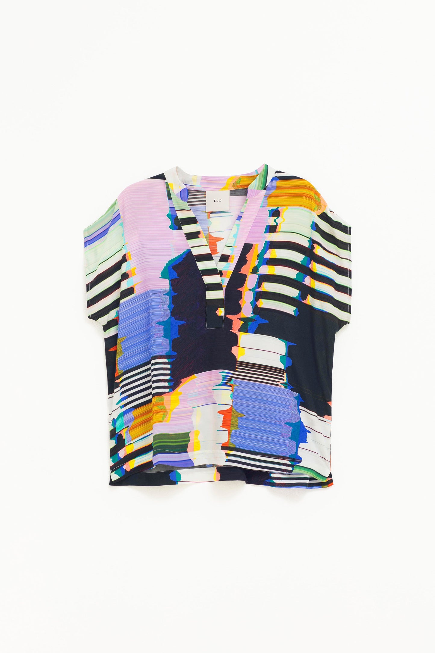 Berg Collarless Shirtsleeve Print Top Front | GLITCH PRINT