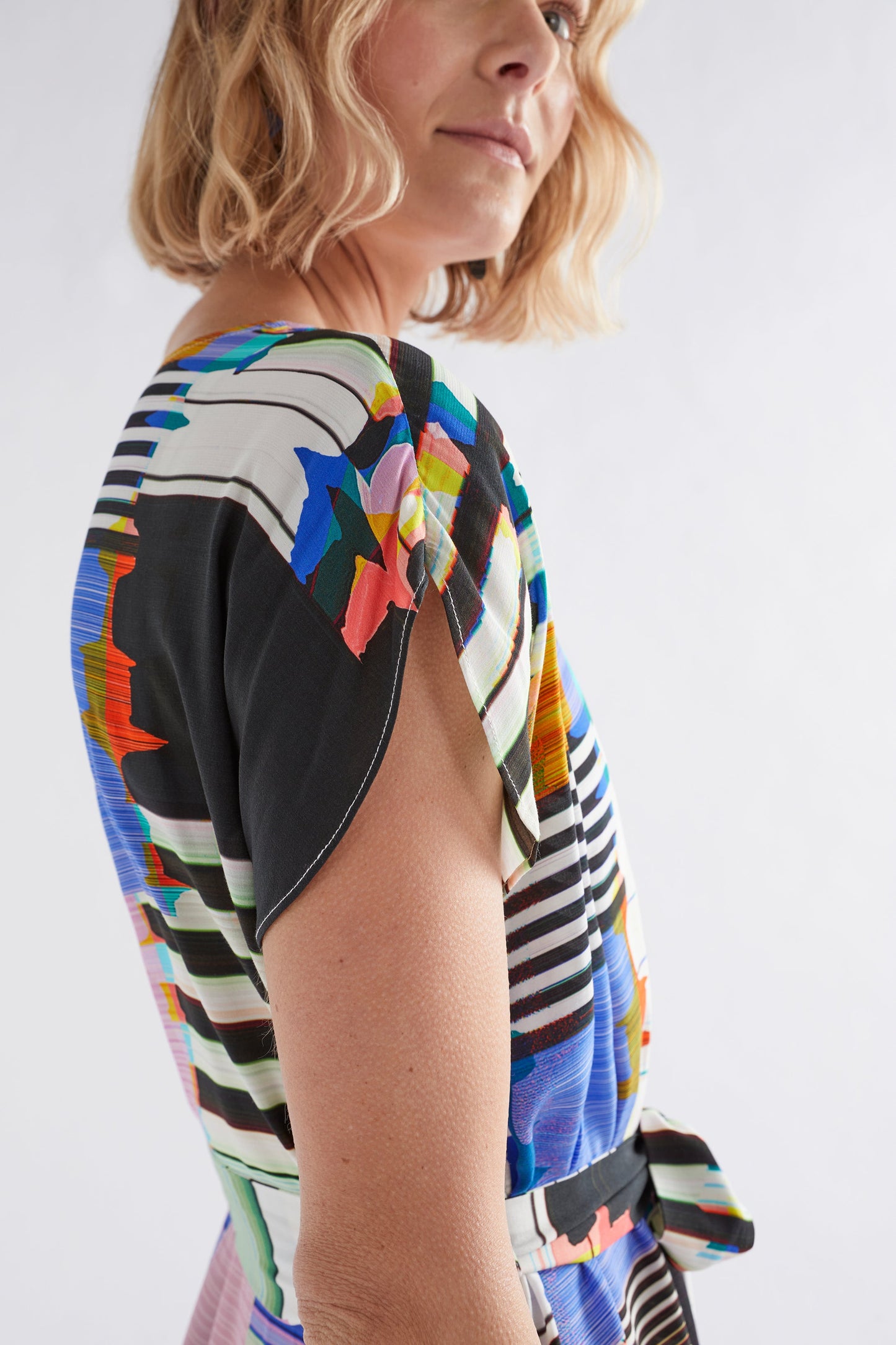 Berg Short Print Dress Model side detail | GLITCH PRINT
