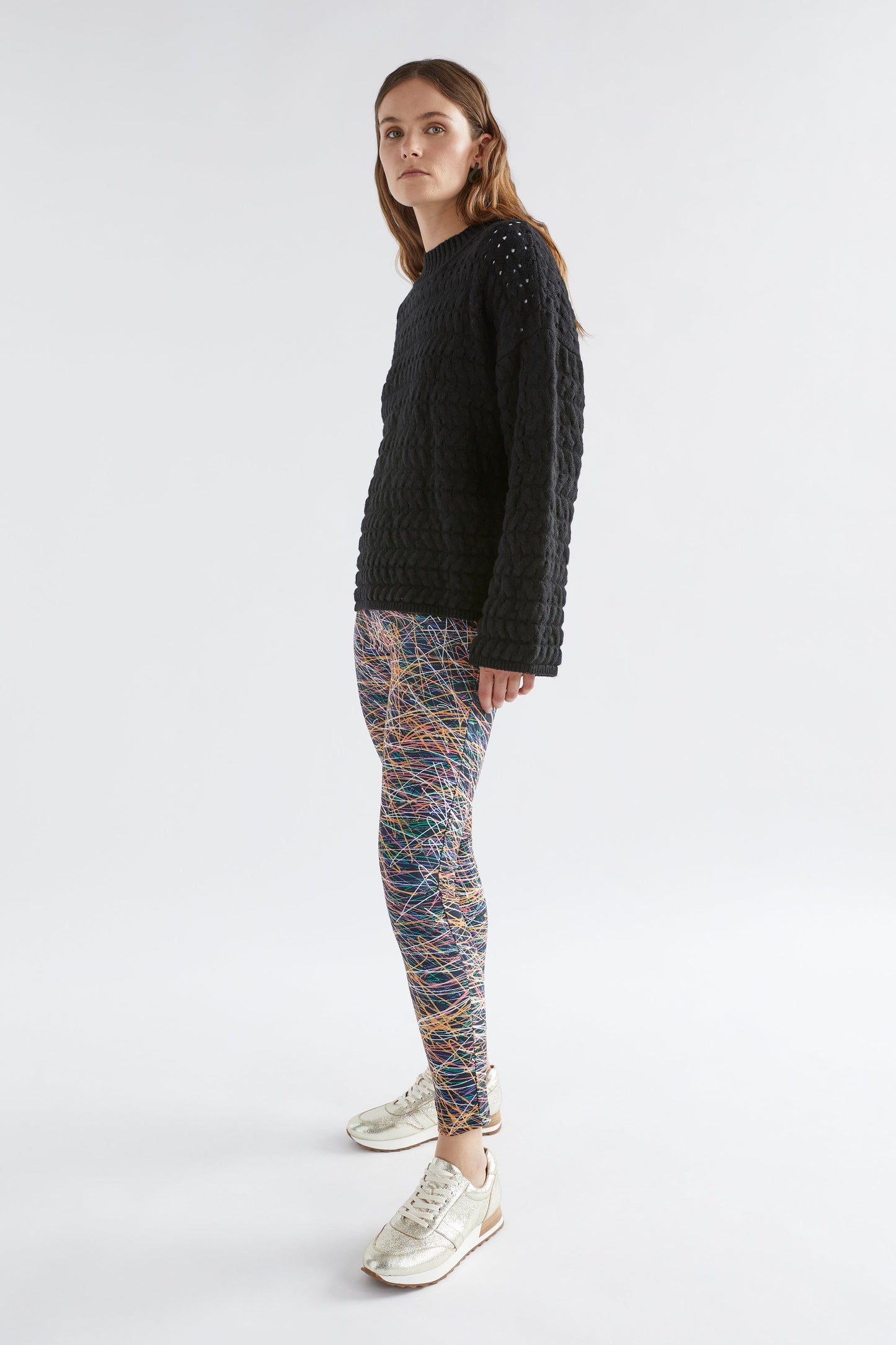 Ohut Recycled Fabric Stretch Print Legging Pant Model Angled front | MAILA PRINT