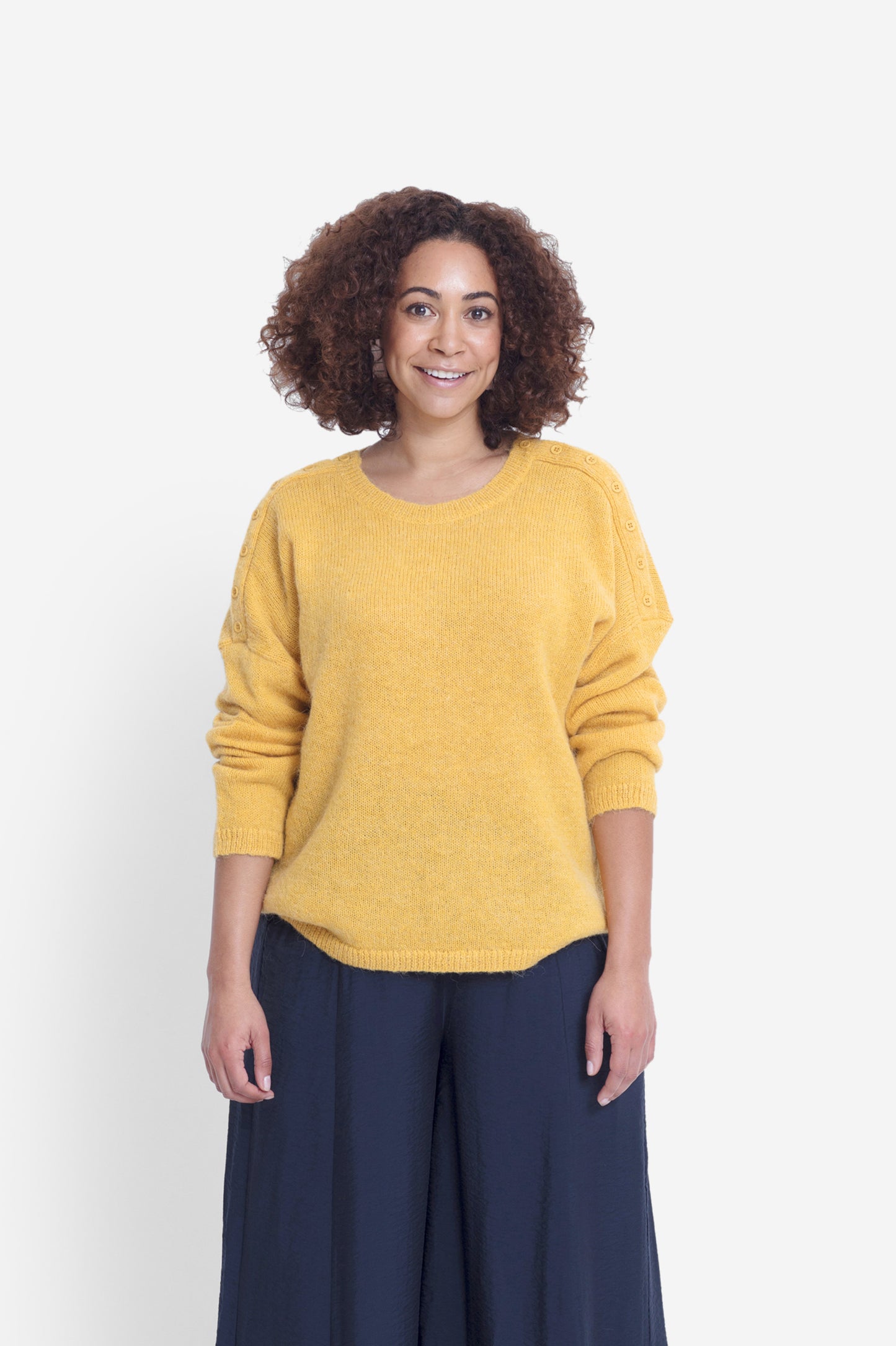 Carita Long Sleeve Ultra-Soft Sweater Model Front | Daffodil