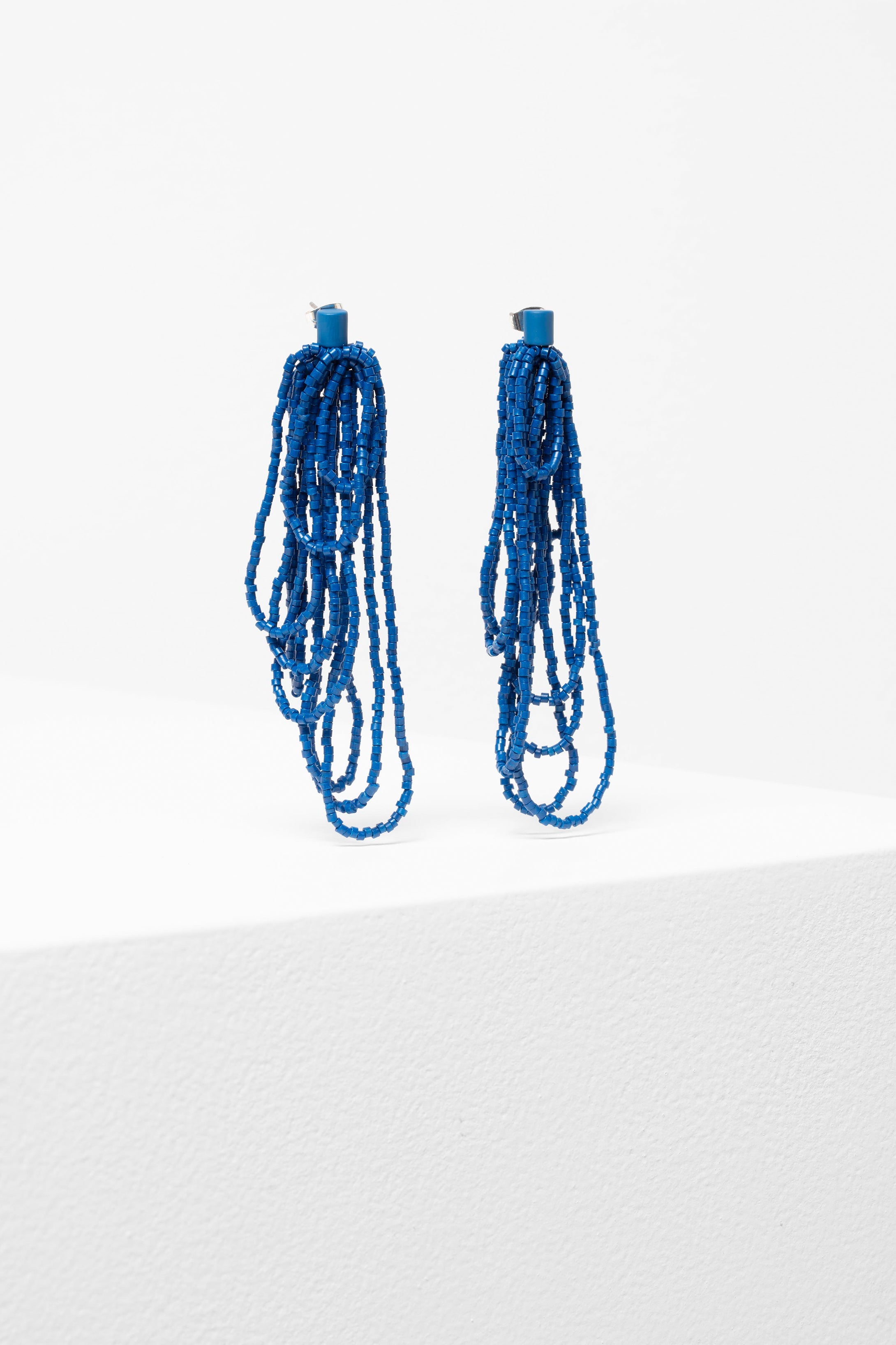 Talli Statement Glass Seed Bead Multi Loop Long Drop Earring | SEA BLUE