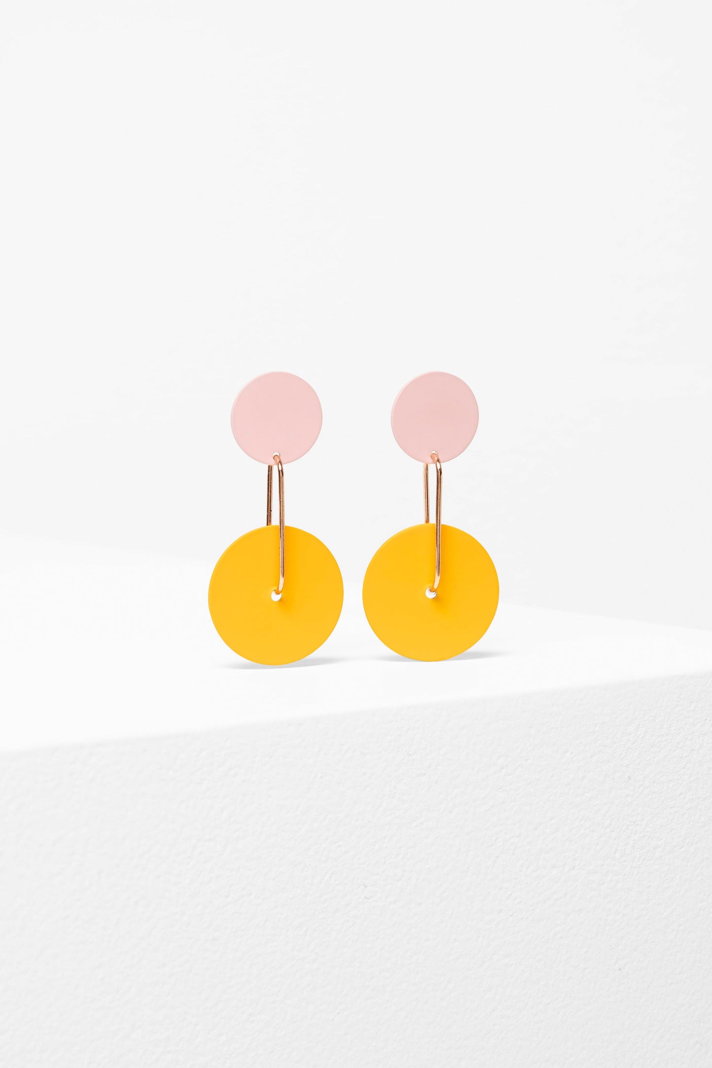 Obbe Colour Coated Metal Double Disc Drop Earring | TANGERINE