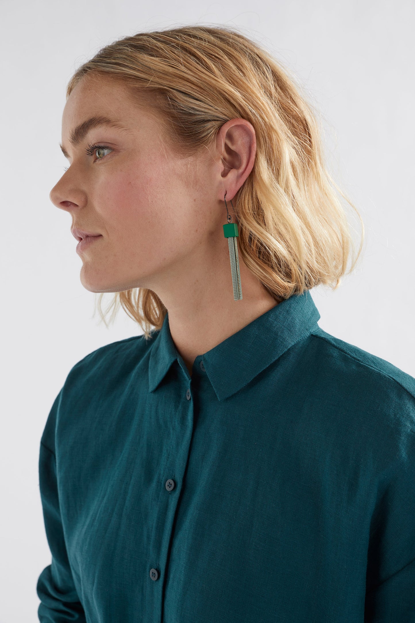 Taz Coloured Chain Tassel Earring model | ALOE GREEN