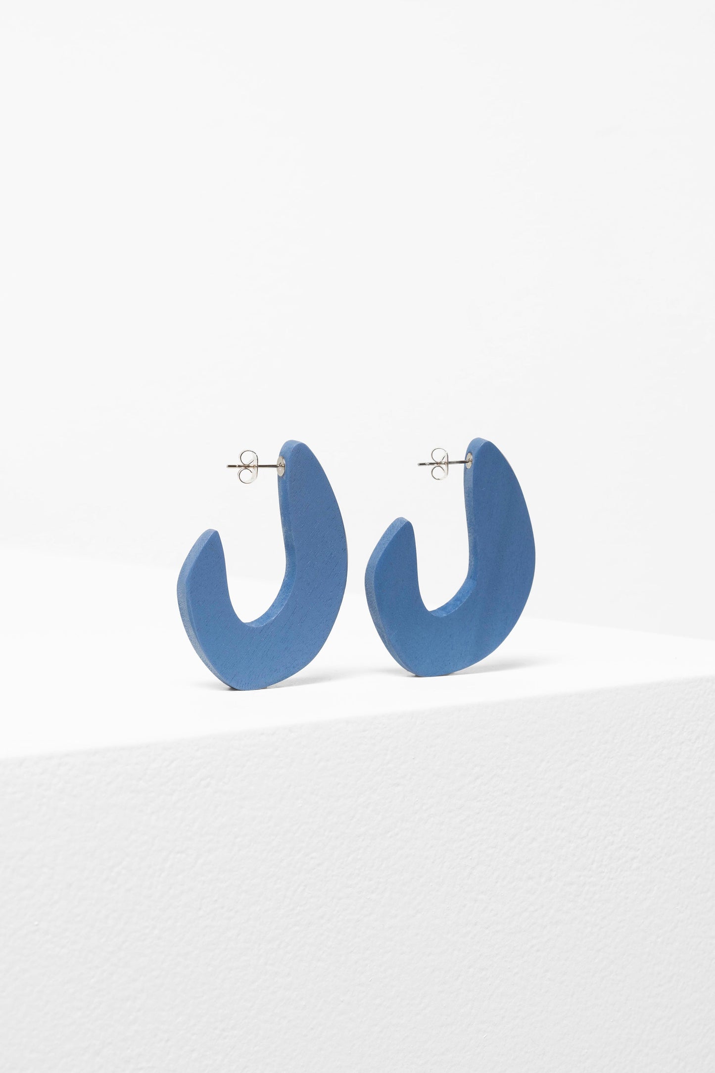 Riiva Coloured Wood Geometric Hoop Stud Earring | CHAMBRAY BLUE
