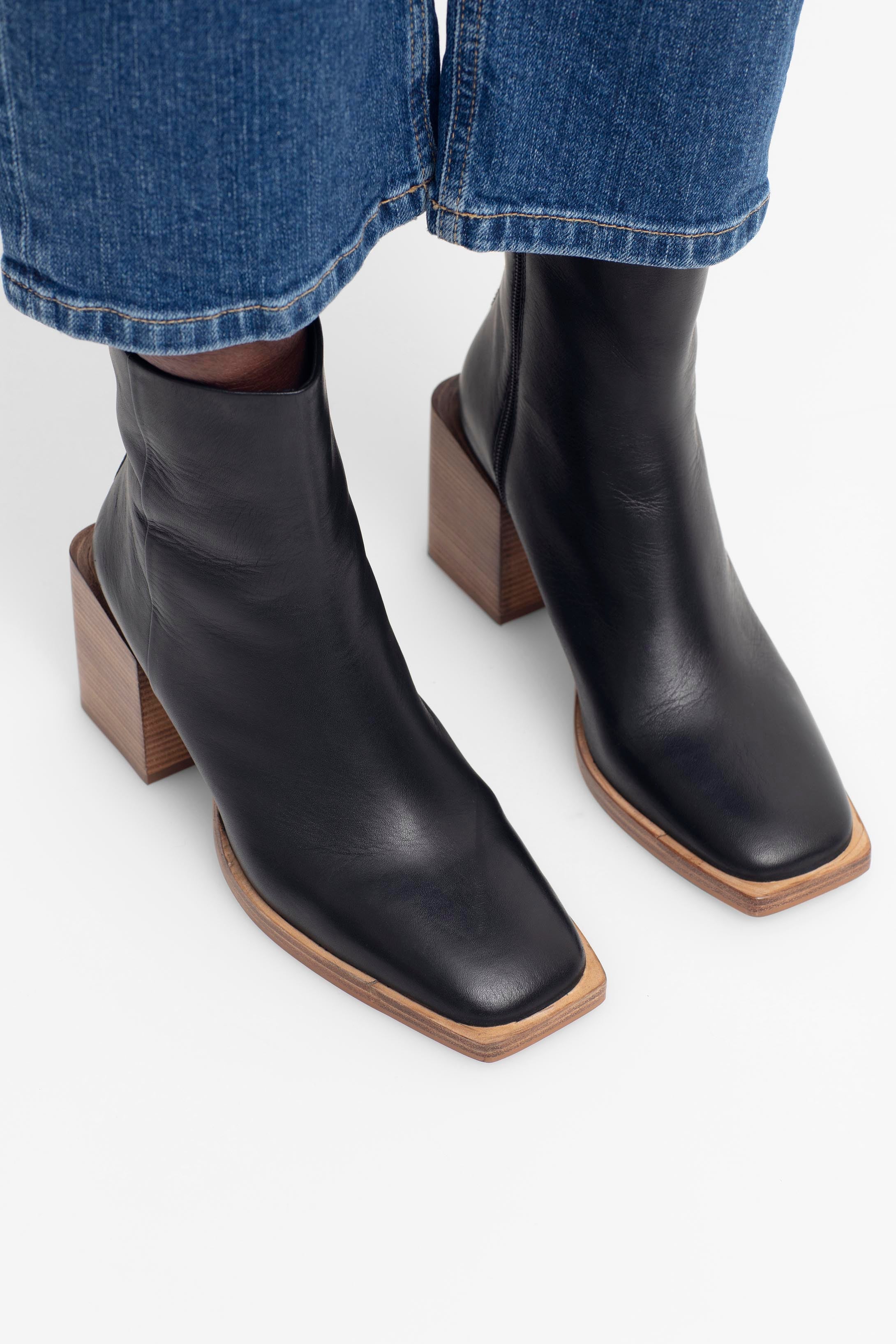 Hal Leather Square Toe Block Heel Boot – ELK AU