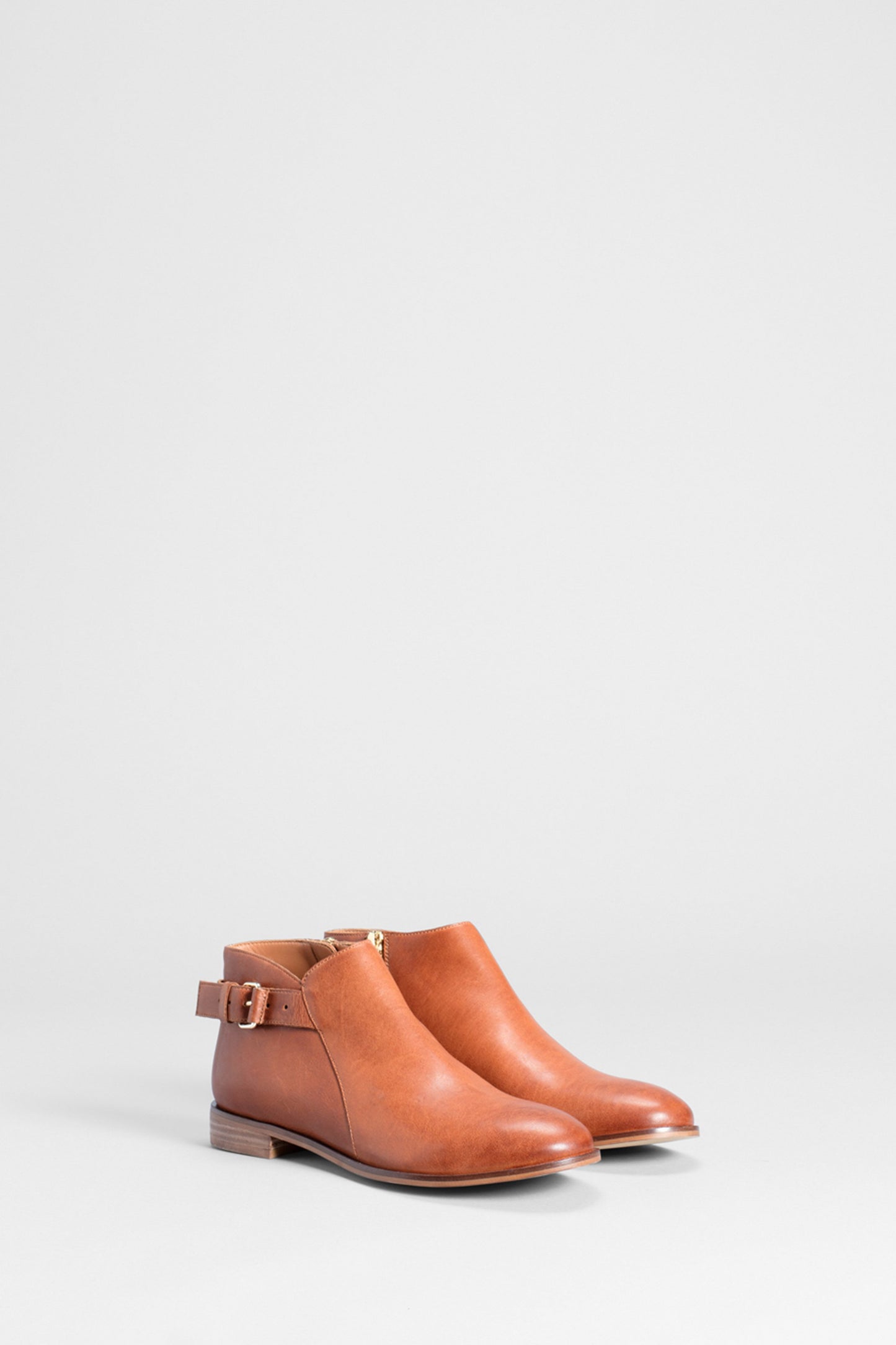 Lars Leather Buckle Ankle Boot Front Angled TAN