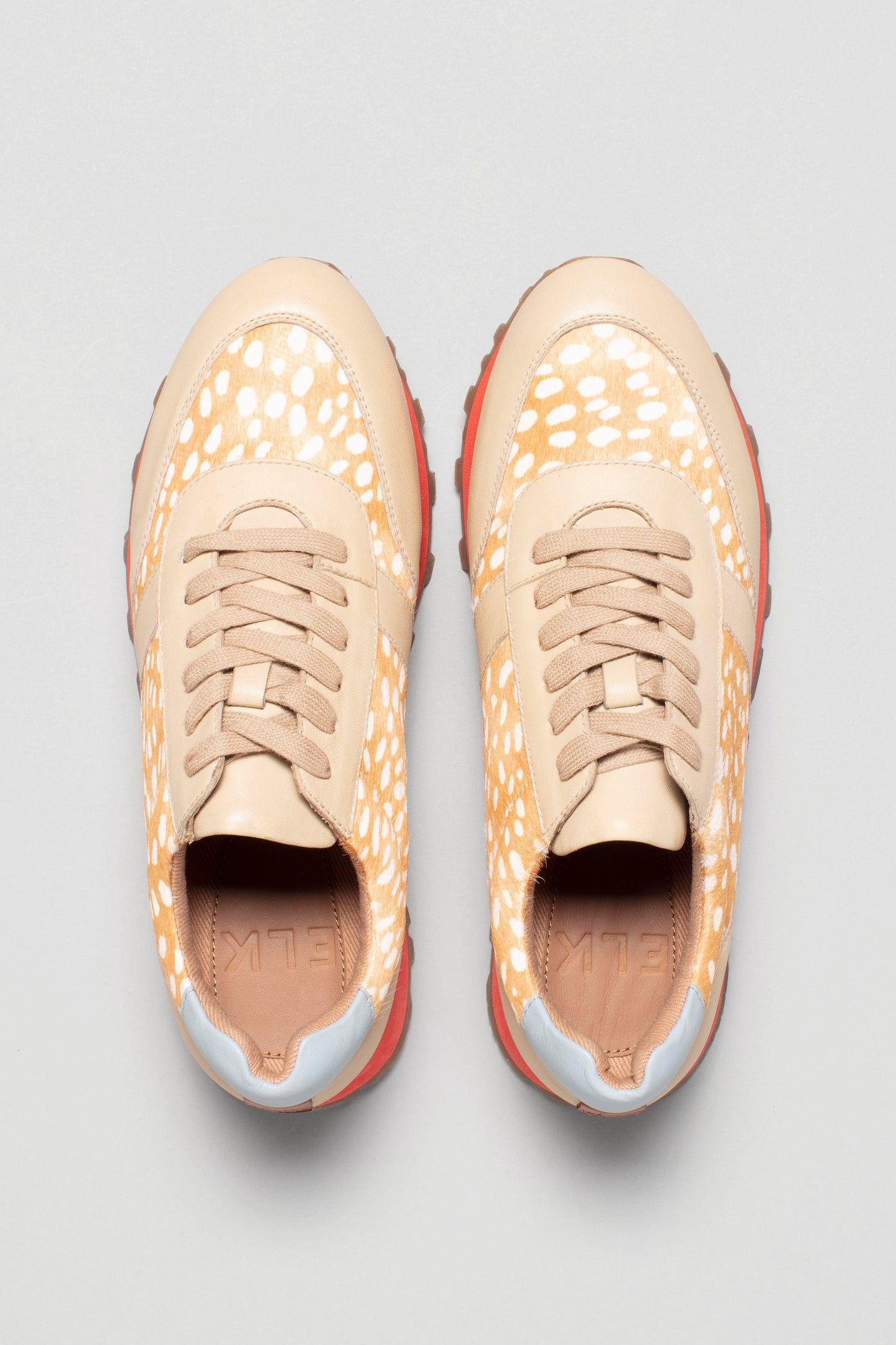 Orten Leather and Cow Hair Tonal Trainer Overhead | BEIGE