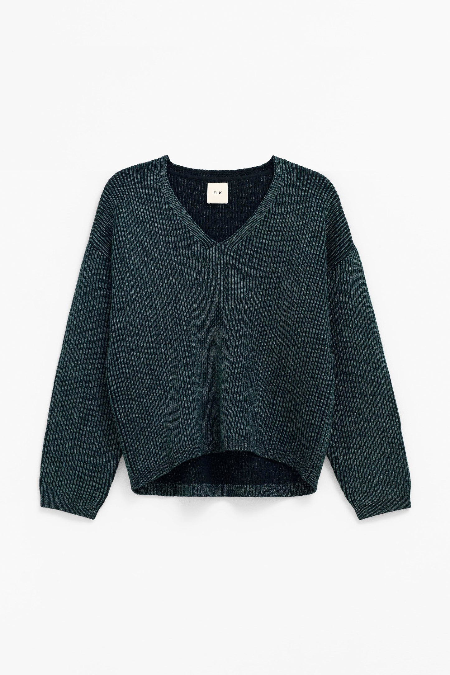 Glittra Lurex Knit Metallic Relaxed V-neck Sweater Front | TEAL METALLIC