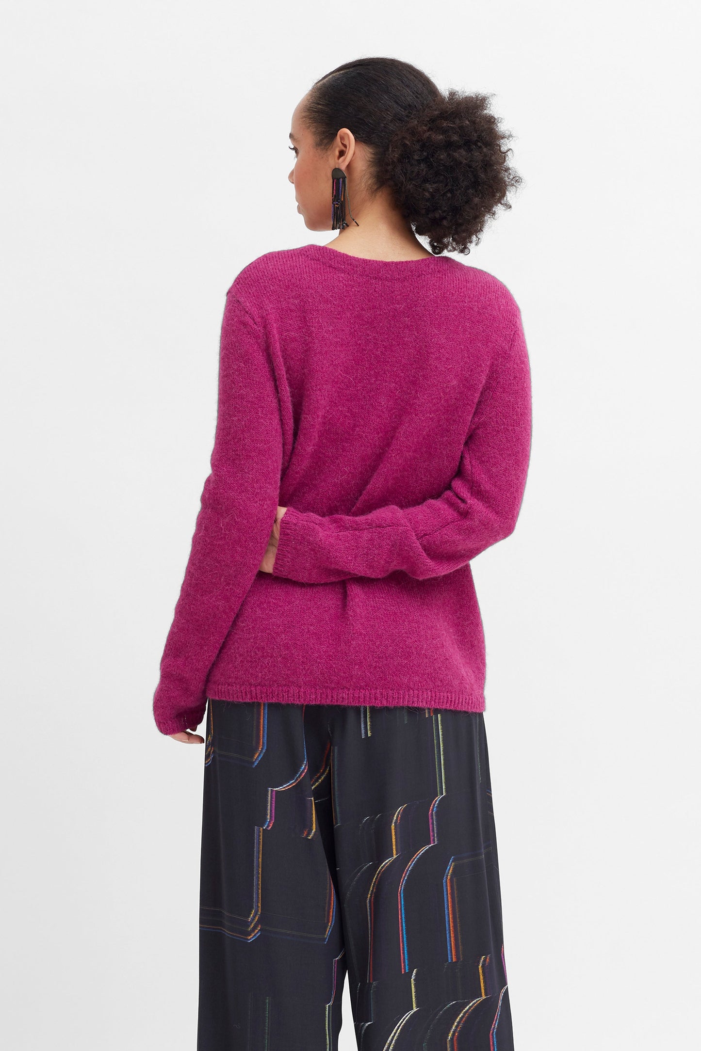 Len Merino Wool and Alpaca Wool Sweater Model Back | ORCHID