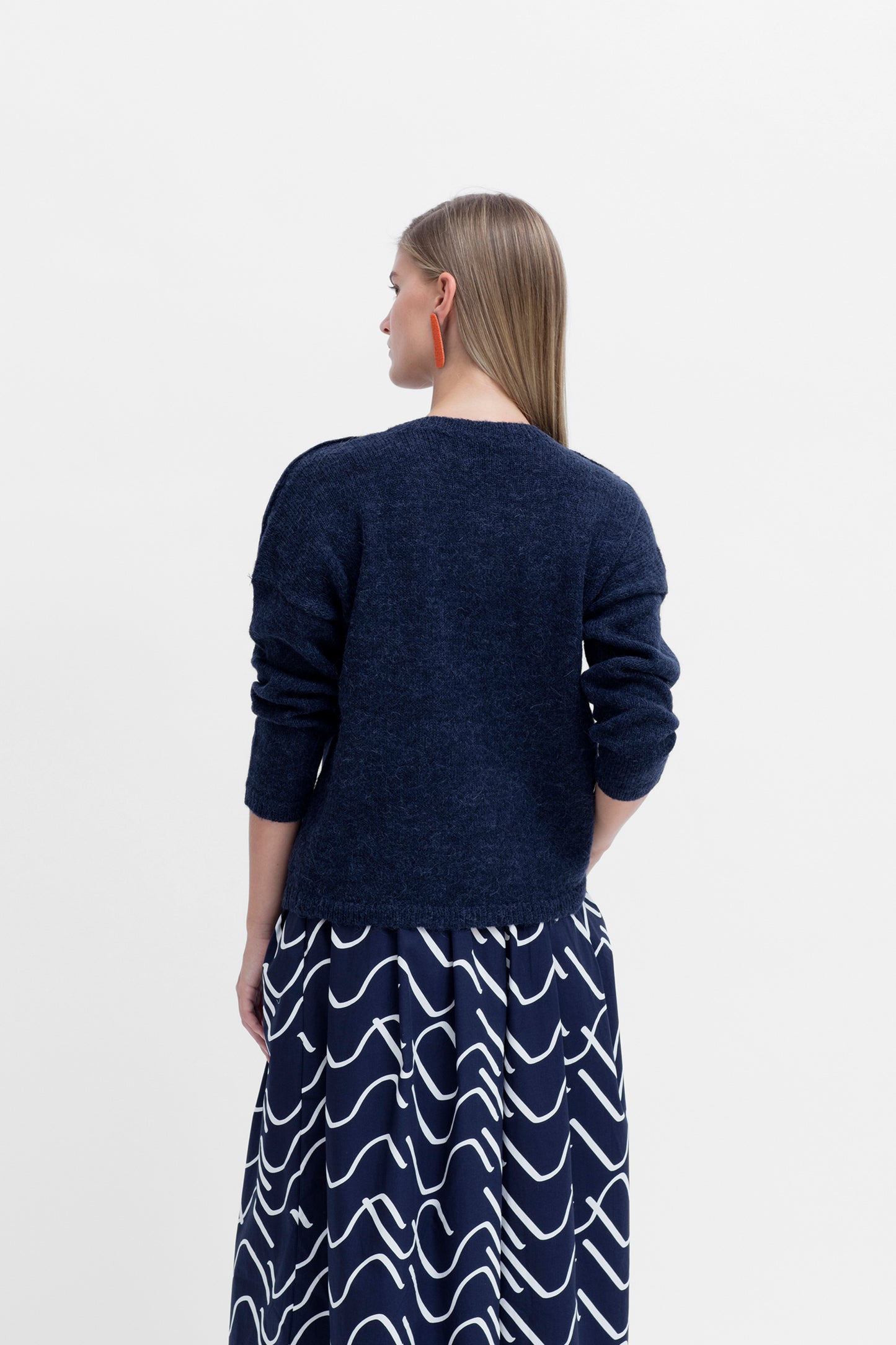 Carita Long Sleeve Ultra-Soft Sweater Model Back | Ink