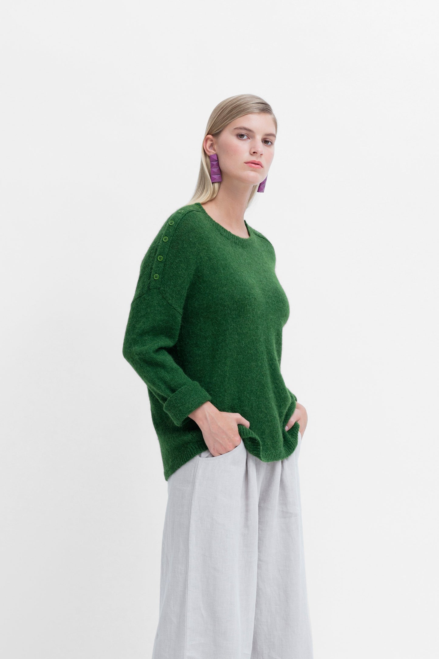 Carita Long Sleeve Ultra-Soft Sweater Model Front Angled | FOREST