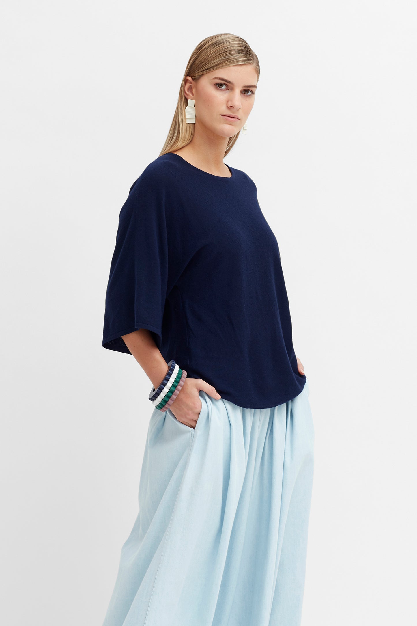 Leidi Knit Relaxed Kimono Style Top Model Side | INK