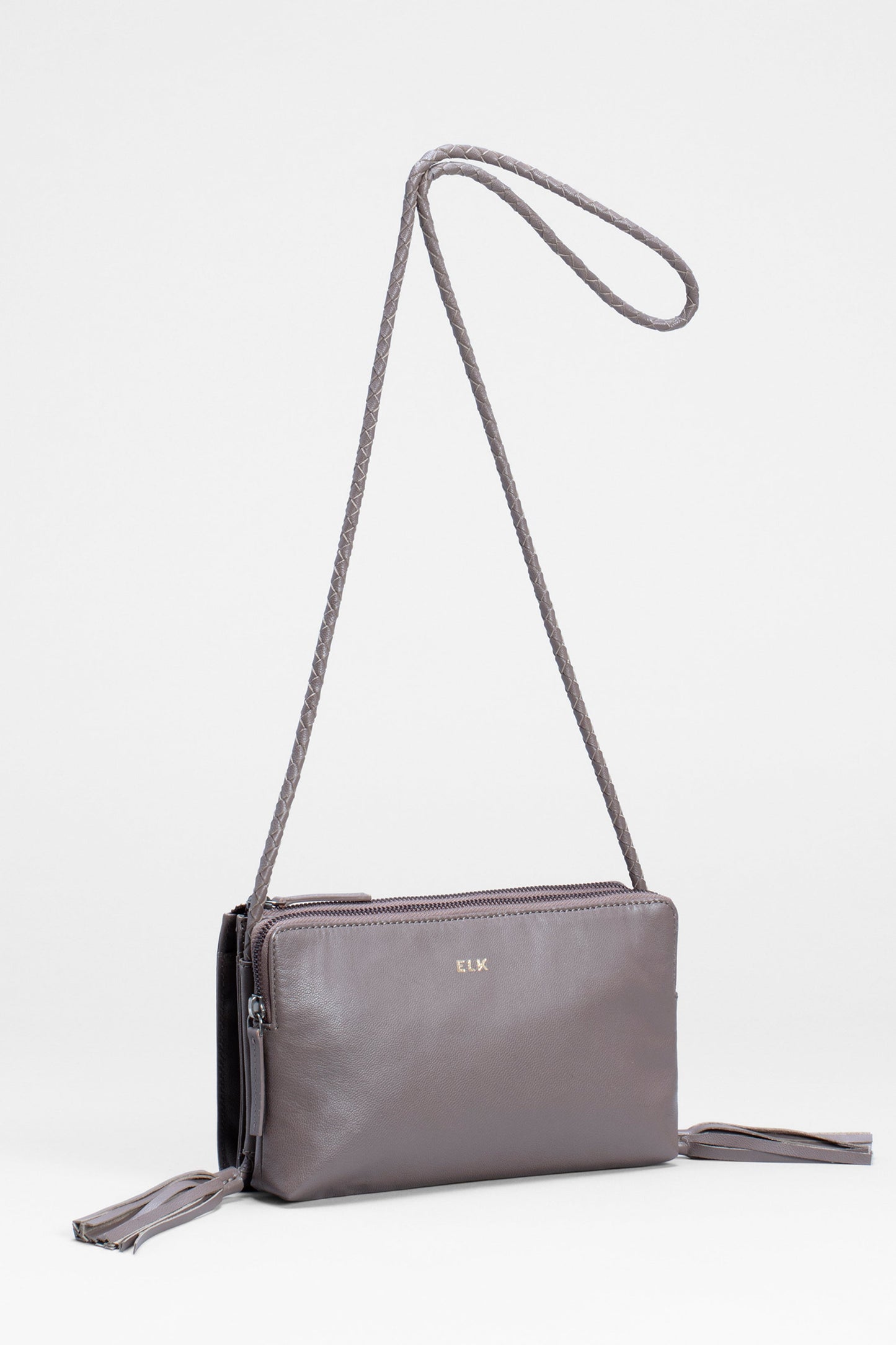 Kandis Remnant Leather Bag With Tassel Front | TAUPE