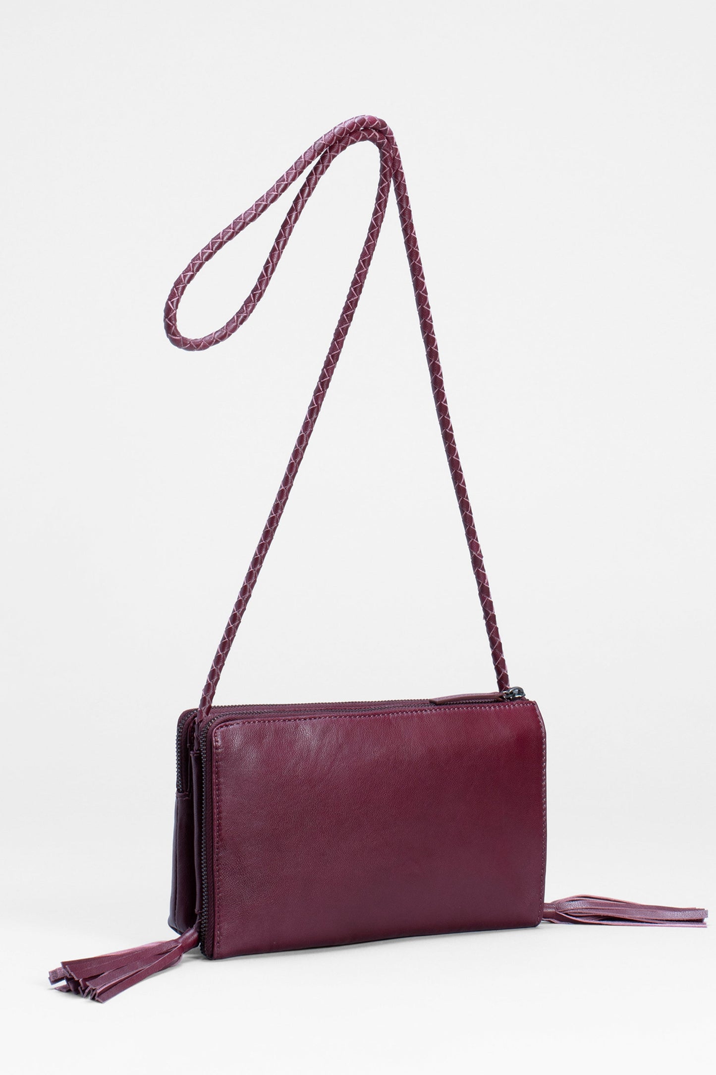 Kandis Remnant Leather Bag With Tassel Back | BORDEAUX