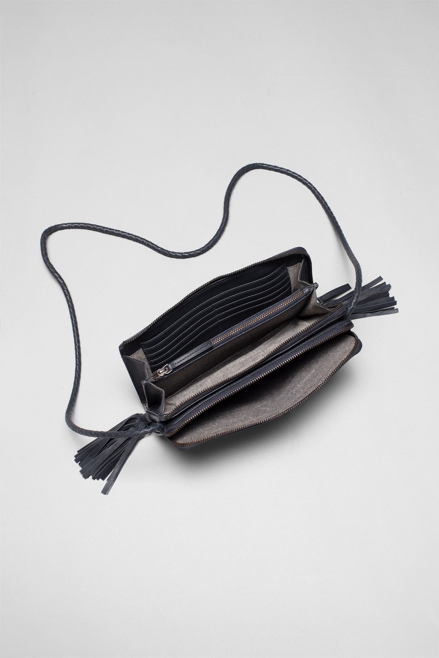 Kandis Remnant Leather Bag With Tassel Internal | MIDNIGHT