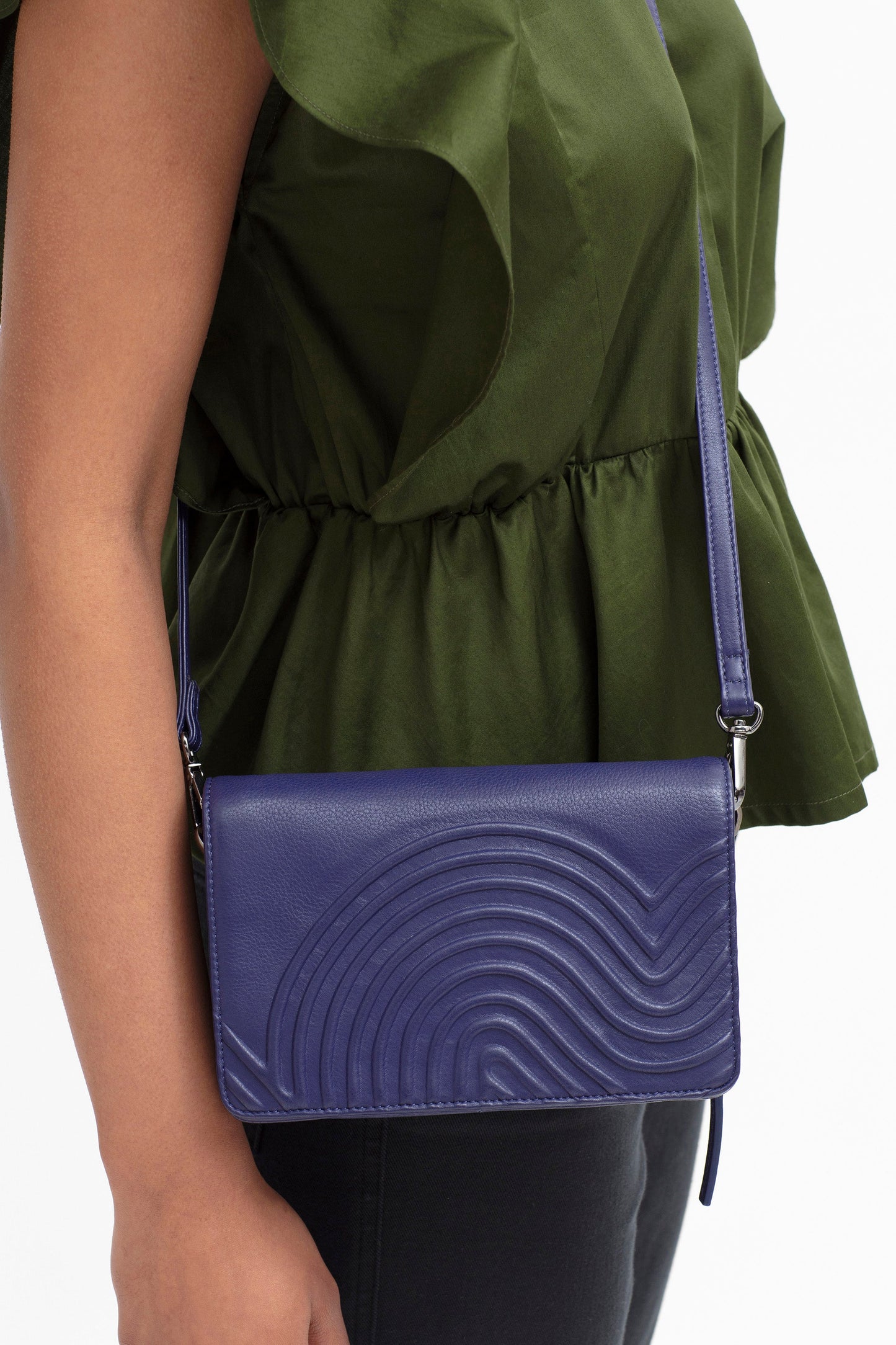 Virla Remnant Leather Patterned Texture Crossbody Hand Bag Model Detail ROYAL BLUE