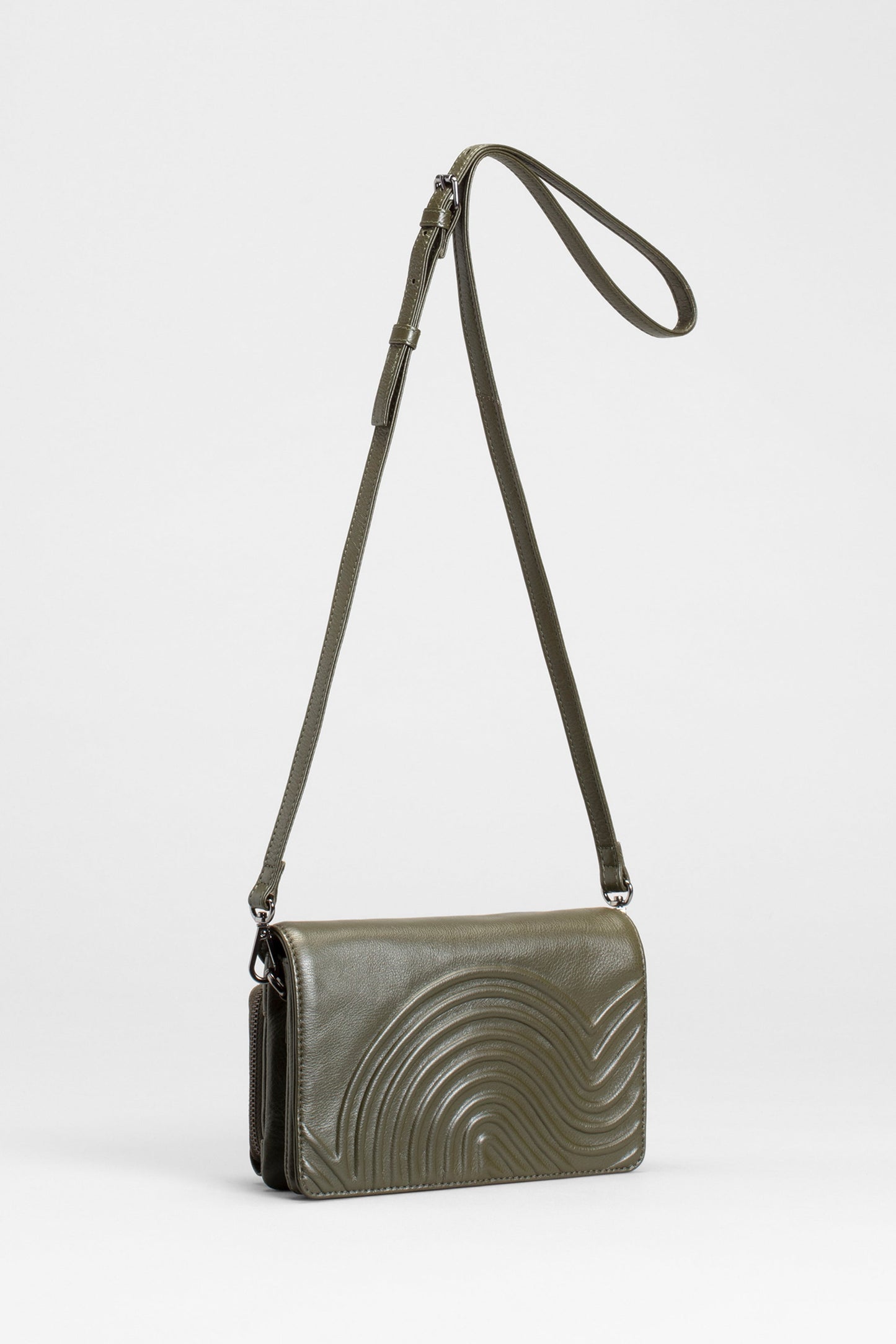 Virla Remnant Leather Patterned Texture Crossbody Hand Bag front OLIVE