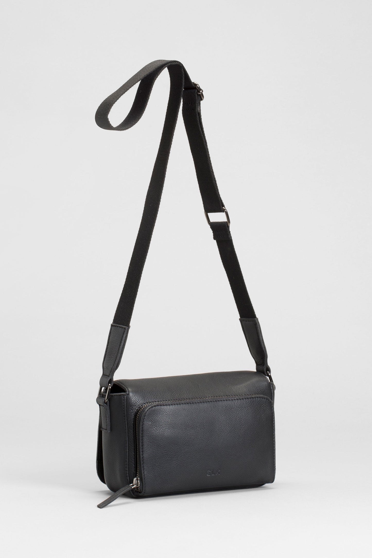 Kurer Remnant Leather Adjustable Cross body Hand Bag Back | BLACK