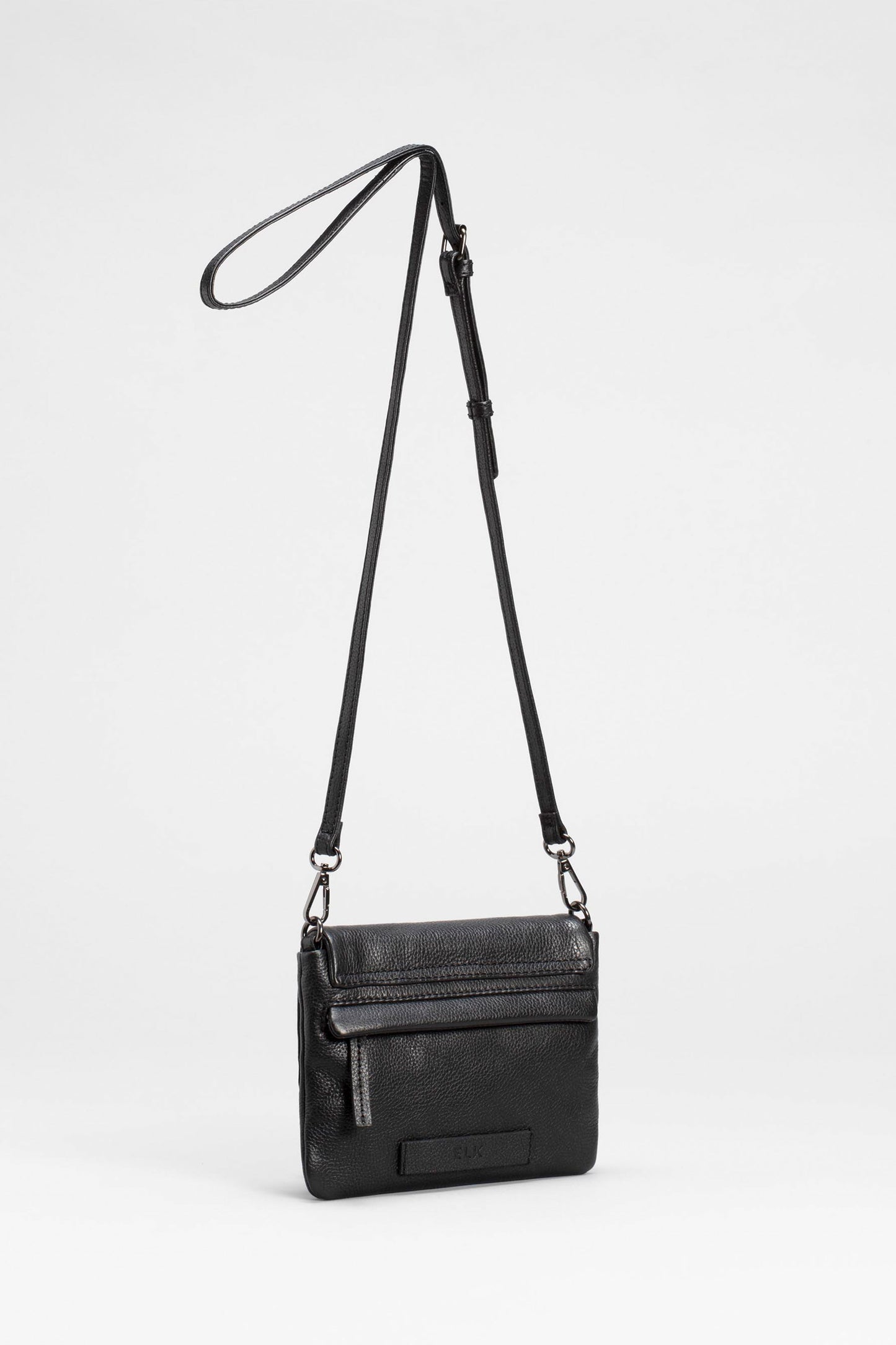 Liten Small Leather Cross Body Bag with Curved Flap Back | BLACK