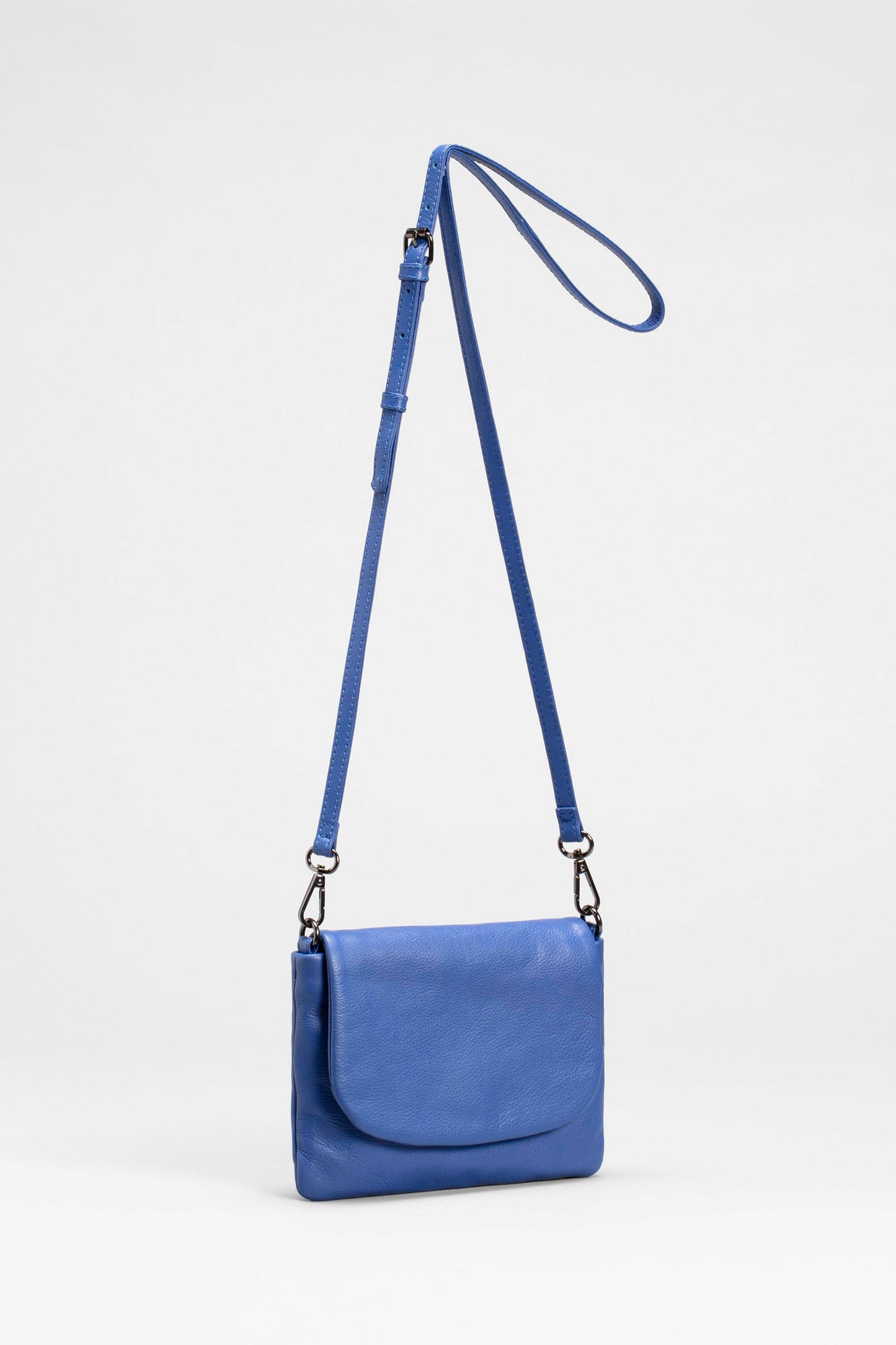 Liten Small Leather Cross Body Bag with Curved Flap Front | SEA BLUE