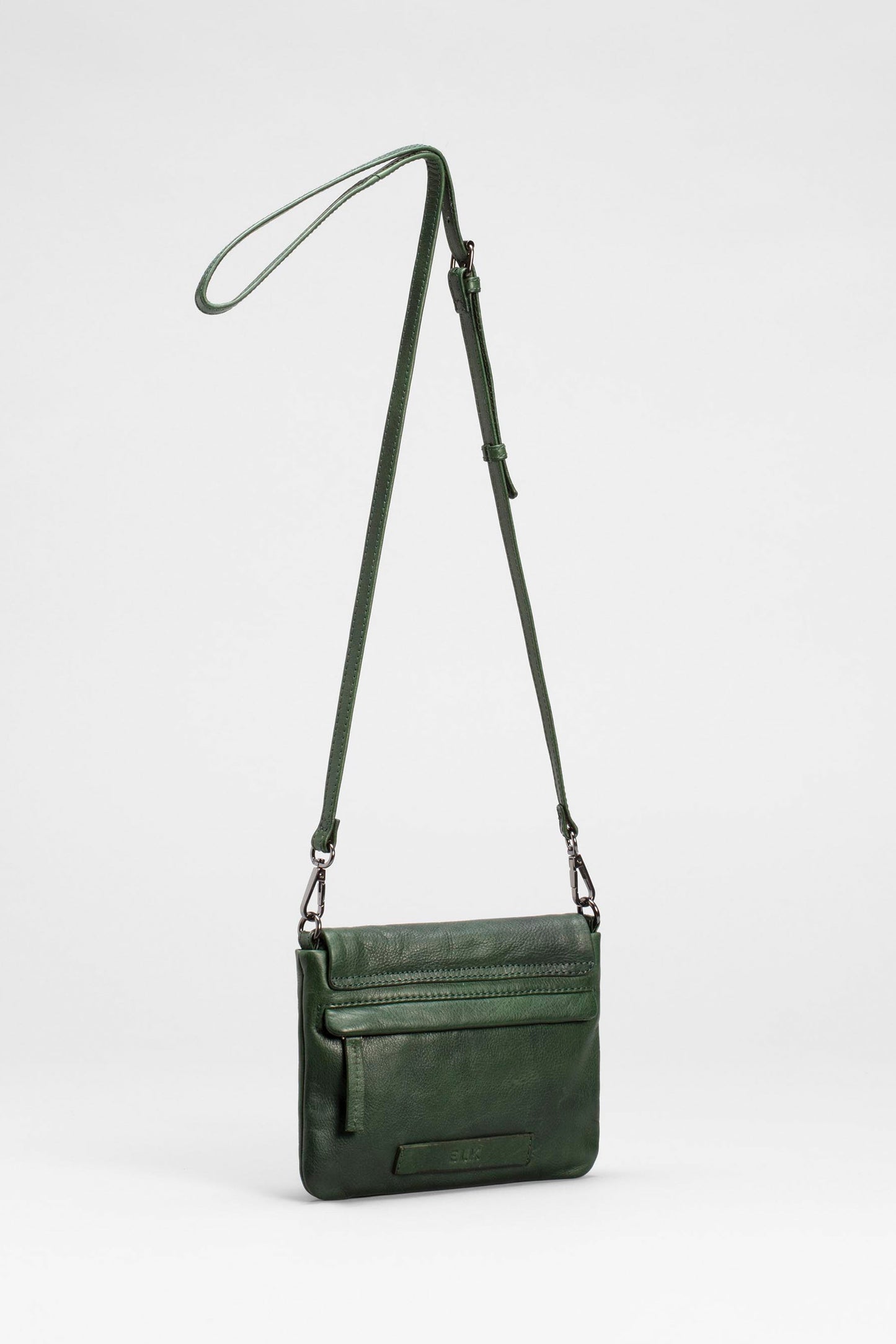 Liten Small Leather Cross Body Bag with Curved Flap Back | DARK GREEN