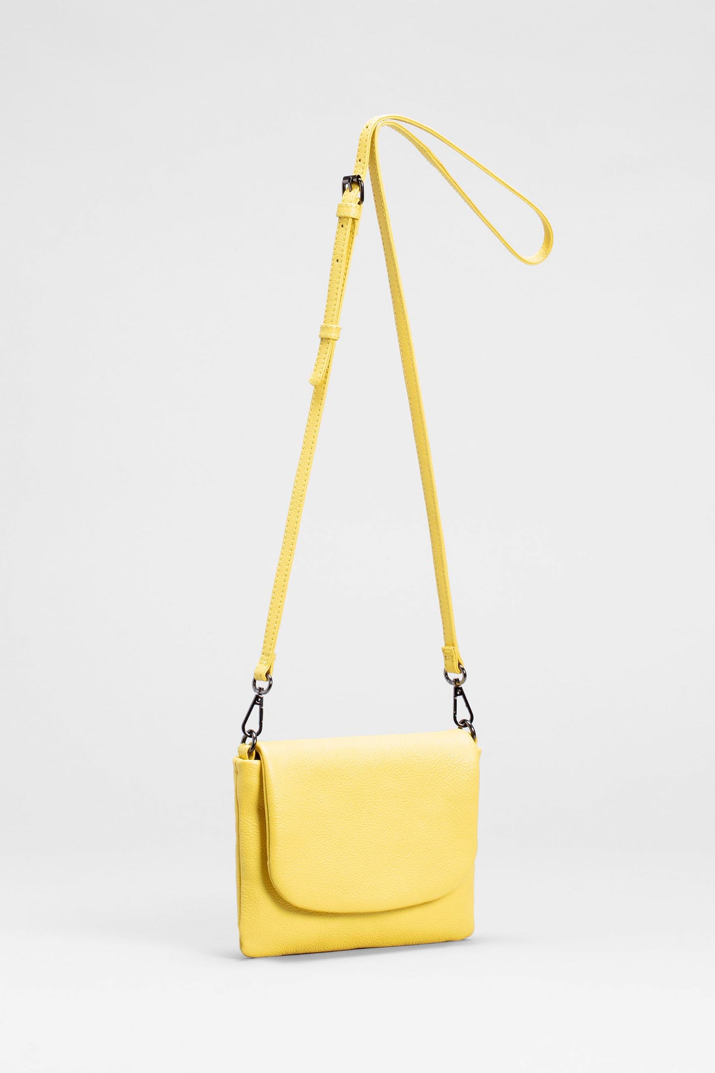 Liten Small Leather Cross Body Bag with Curved Flap Front | YELLOW