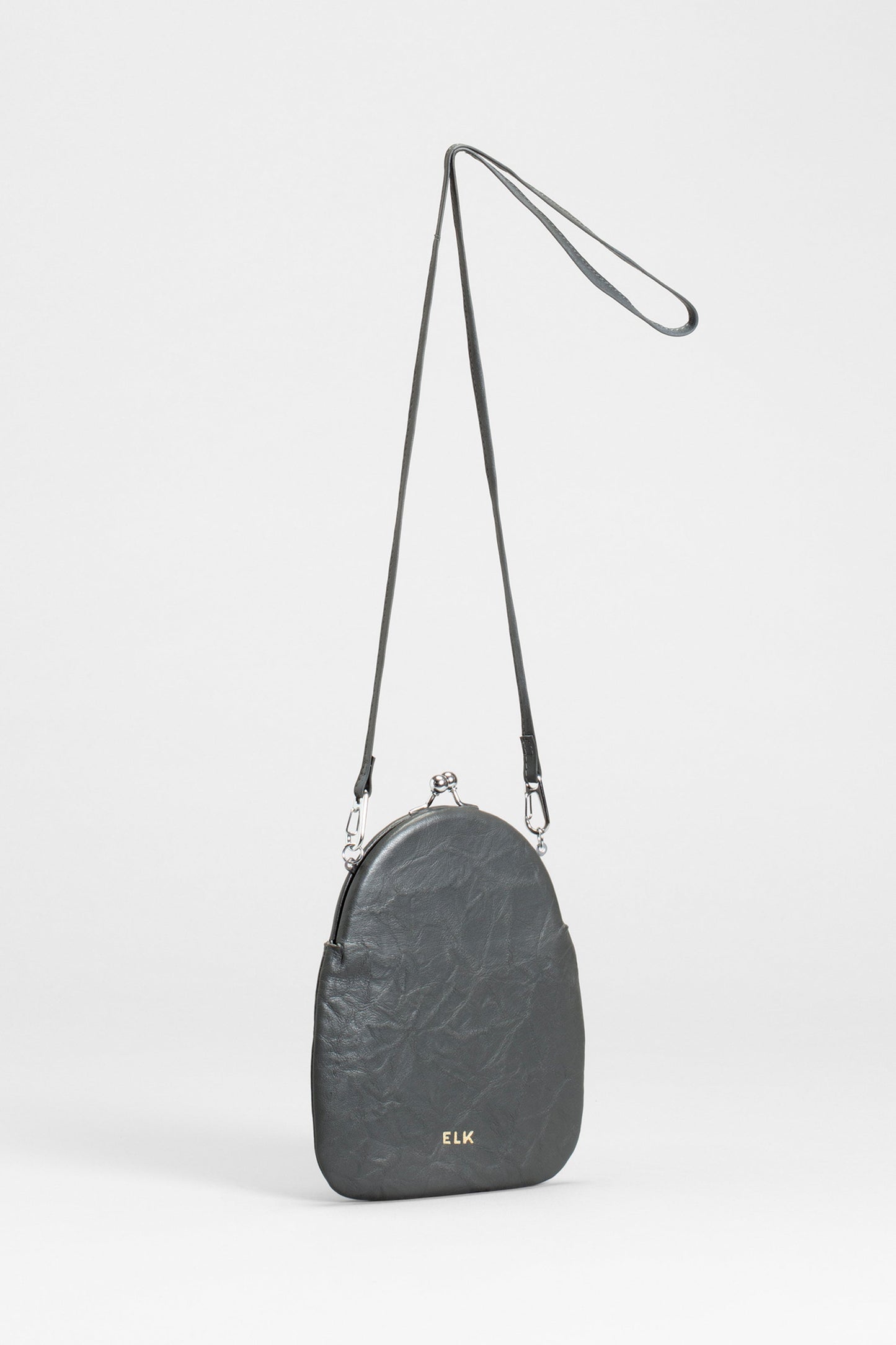 Senja Remnant Leather Cross-body Clip Purse Back | CHARCOAL