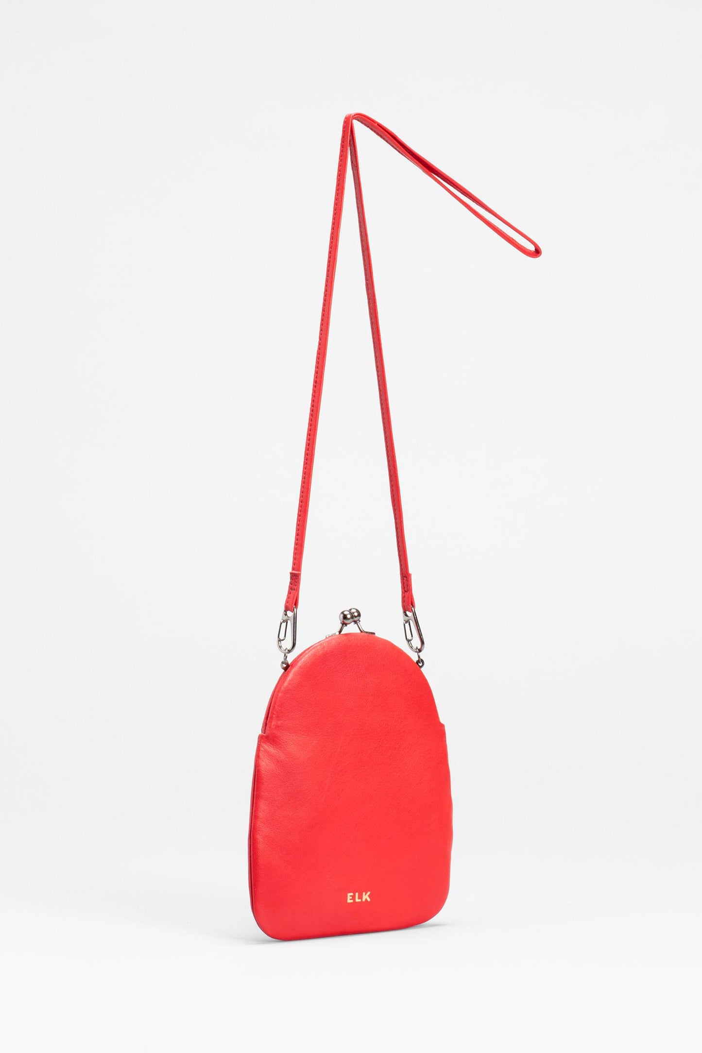 Senja Remnant Leather Cross-body Clip Purse Back | BRIGHT RED
