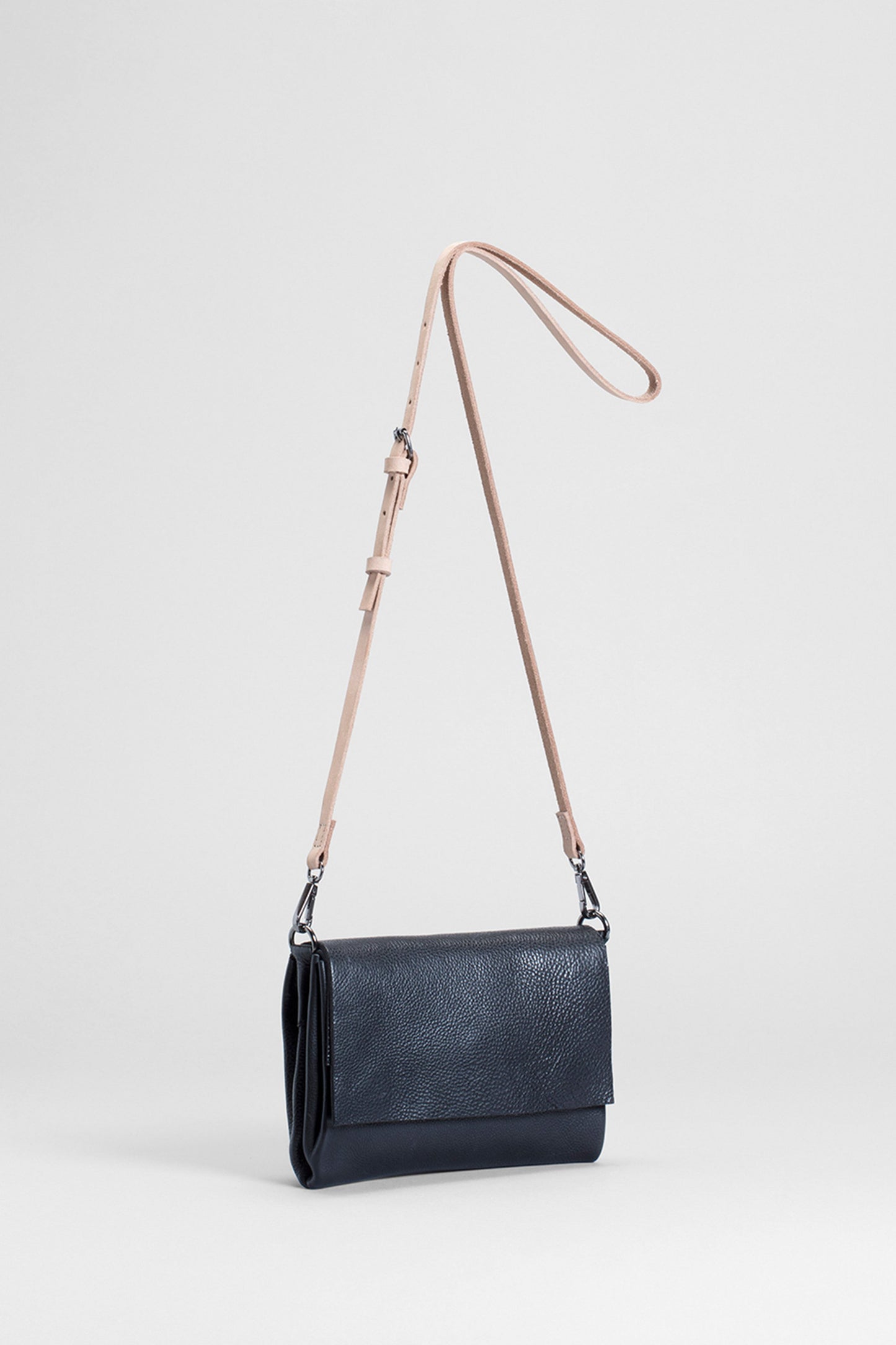 Madel Crossbody Leather Bag Front Angled BLACK / NATURAL