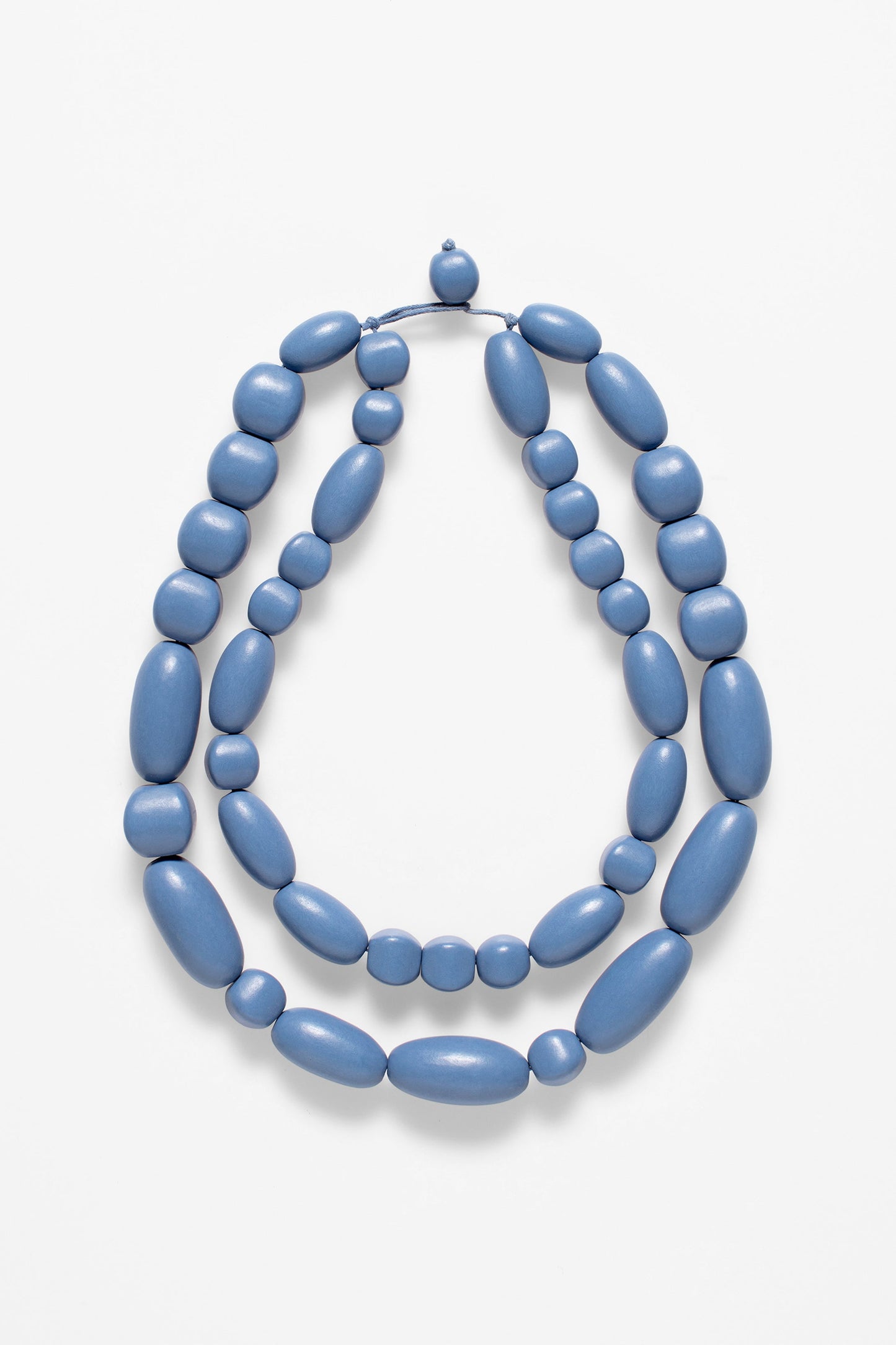 Harno Coloured Wooden Bead Chunky Double Strand Short Necklace CHAMBRAY BLUE
