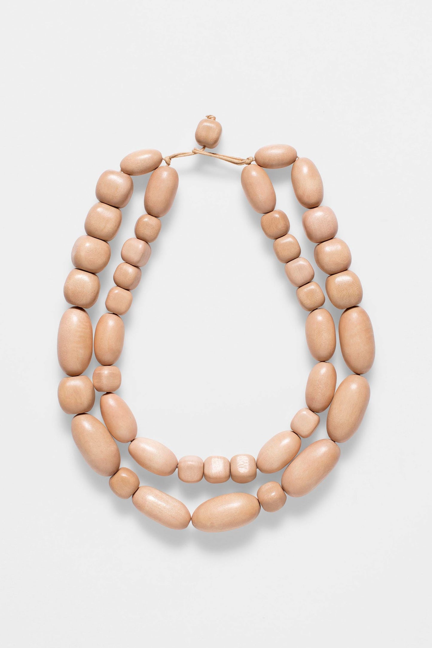 Harno Coloured Wooden Bead Chunky Double Strand Short Necklace NATURAL
